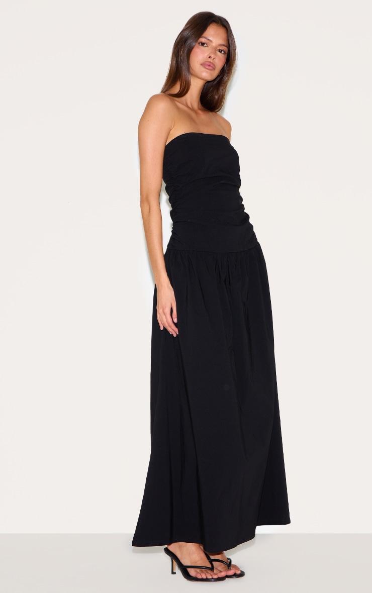 Black Stretch Woven Bandeau Ruched Maxi Dress Product Image