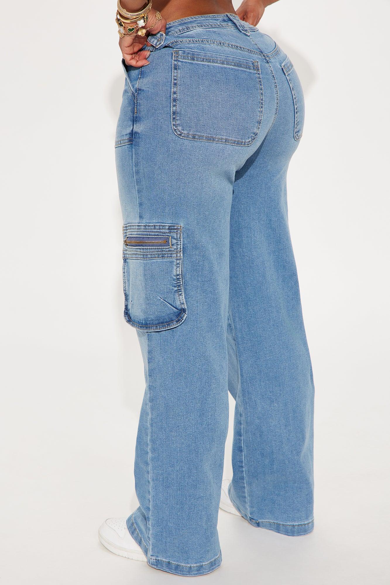 Valley Vibe Cargo Wide Leg Jeans - Light Wash Product Image