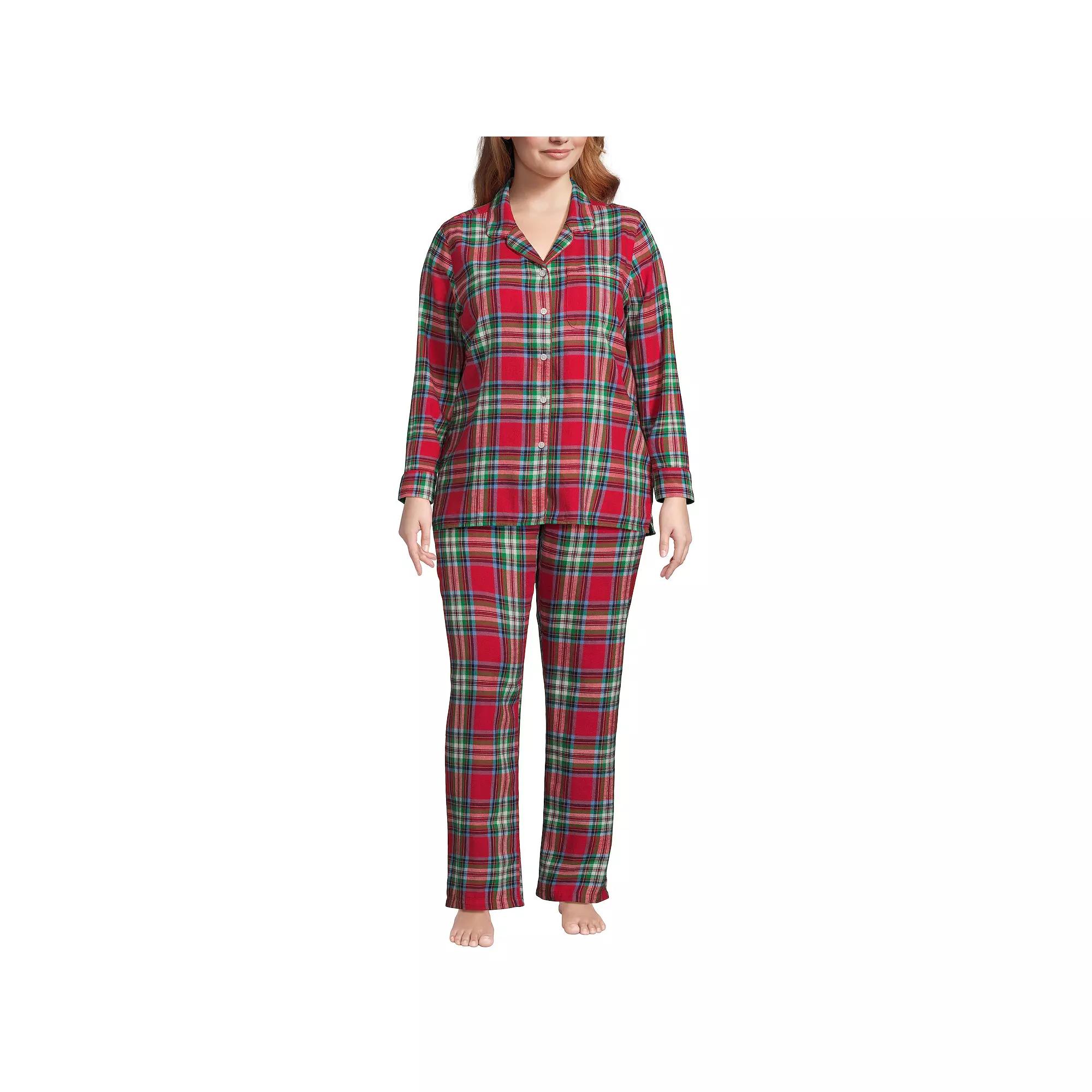 Plus Size Lands' End Long Sleeve Flannel Pajama Top, Women's, Size: 1XL, Heritage Red Plaid Product Image