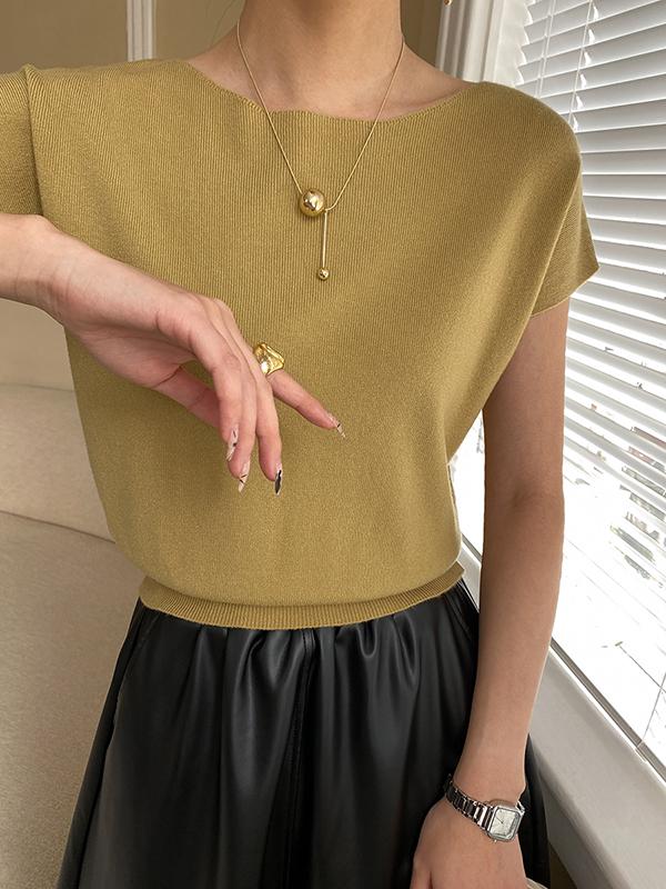 Stylish Loose Solid Color Boat Neck Knitwear Pullovers Tops Product Image