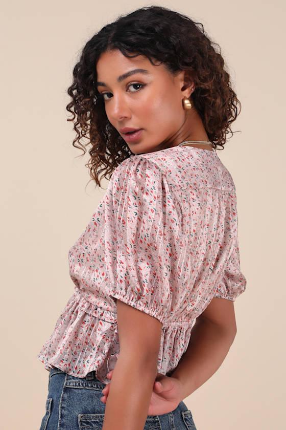 Irresistible Charisma Mauve Floral Peplum Crop Top Product Image