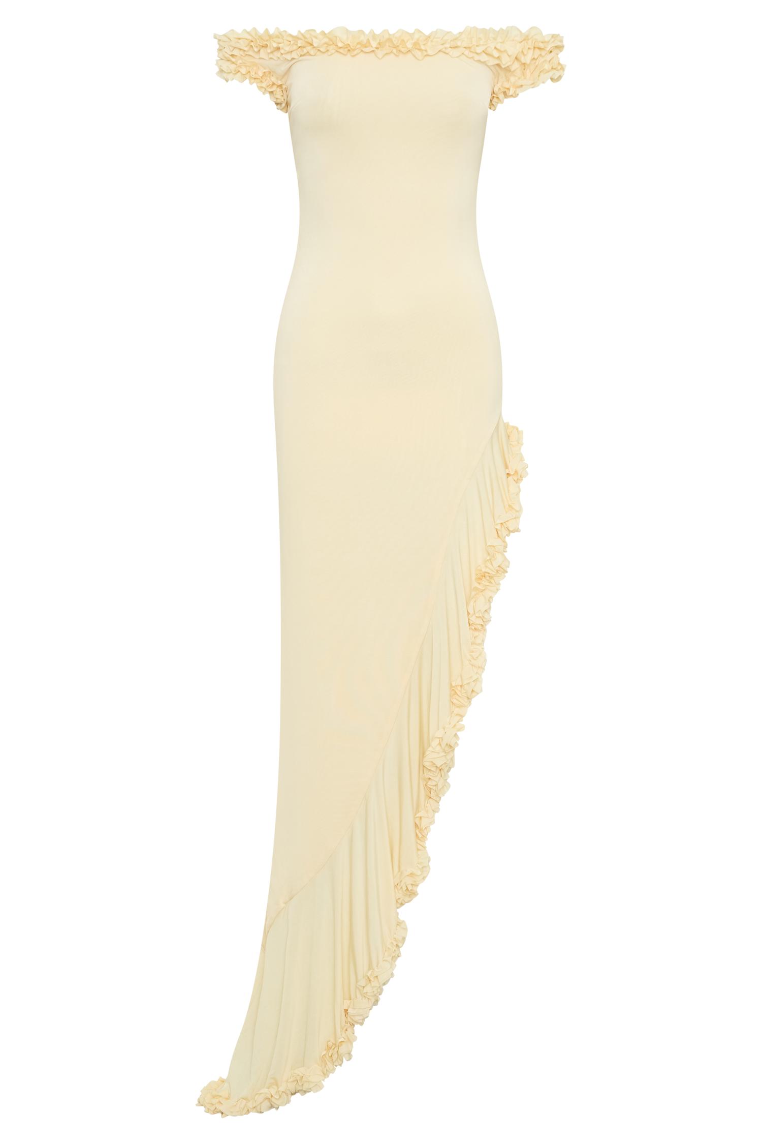 Arielle Off Shoulder Ruffle Midi Dress - Pastel Lemon Product Image