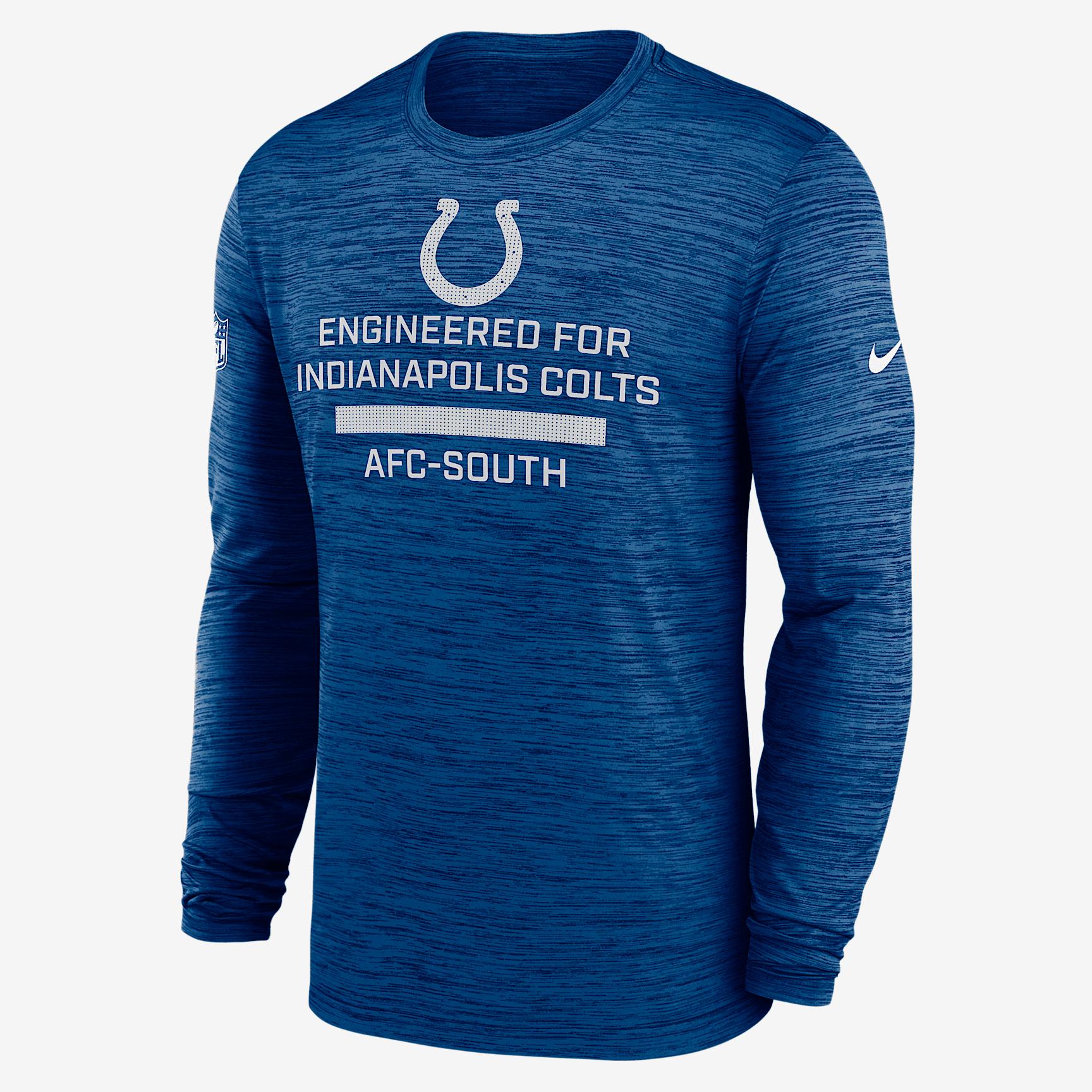 Indianapolis Colts Sideline Team Issue Velocity Nike Mens Dri-FIT NFL Long-Sleeve T-Shirt | 02EQ4LB98-QVX Product Image