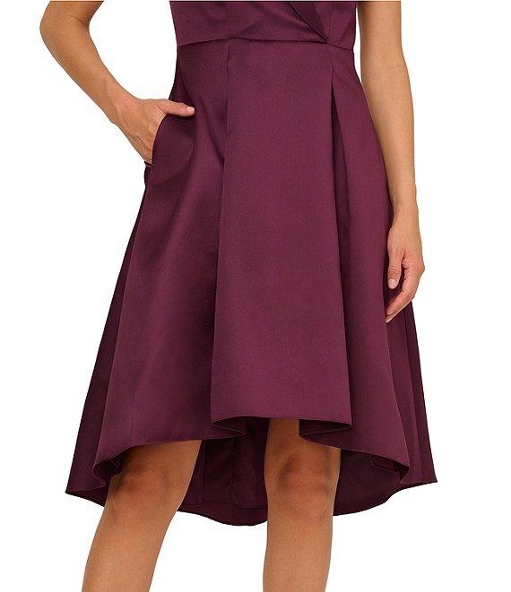 Adrianna Papell Tuxedo Collar V Neckline Cap Sleeve Hi Lo Fit and Flare Dress Product Image