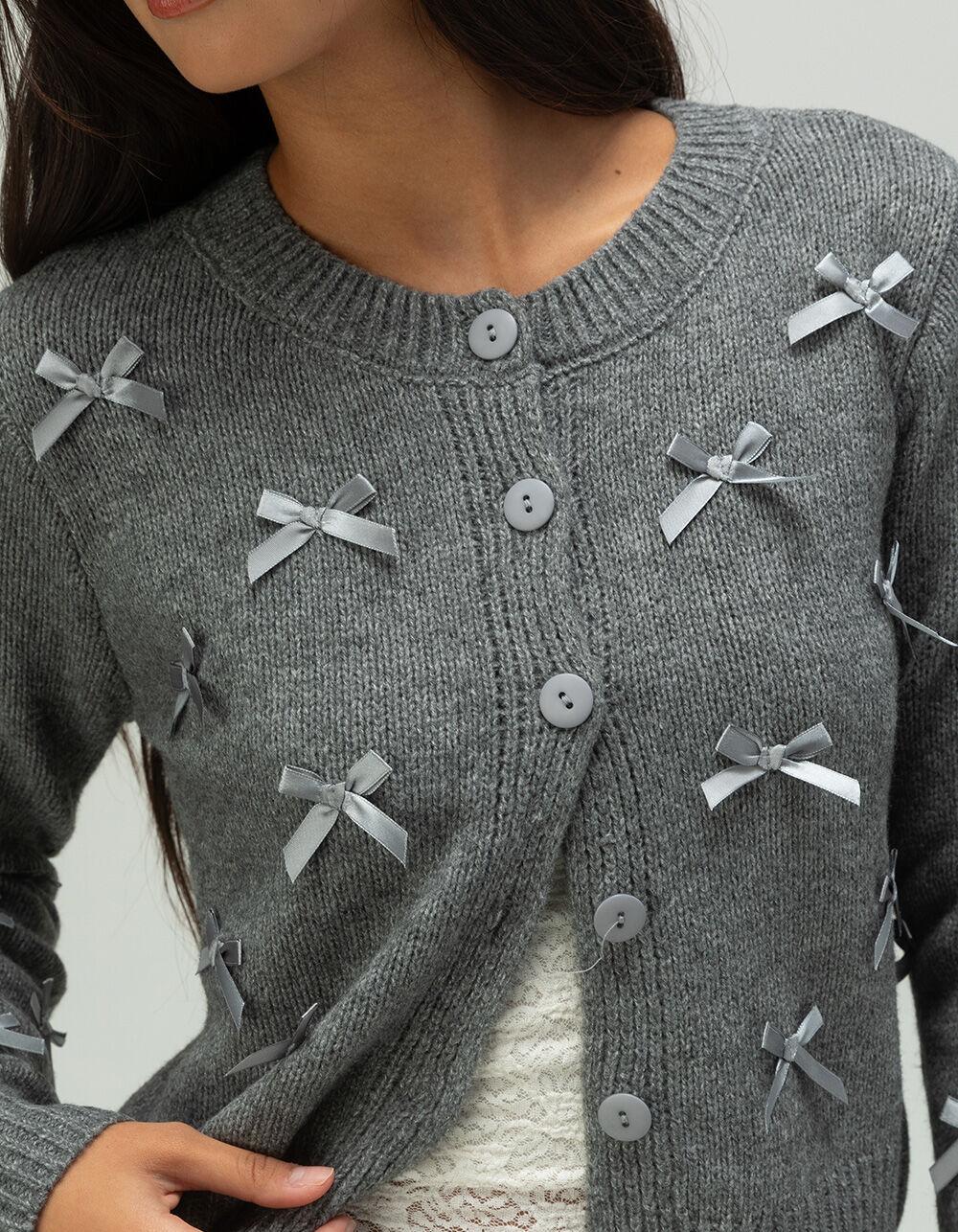 RSQ Womens Multi Bow Crewneck Cardigan - CHARCOAL Product Image