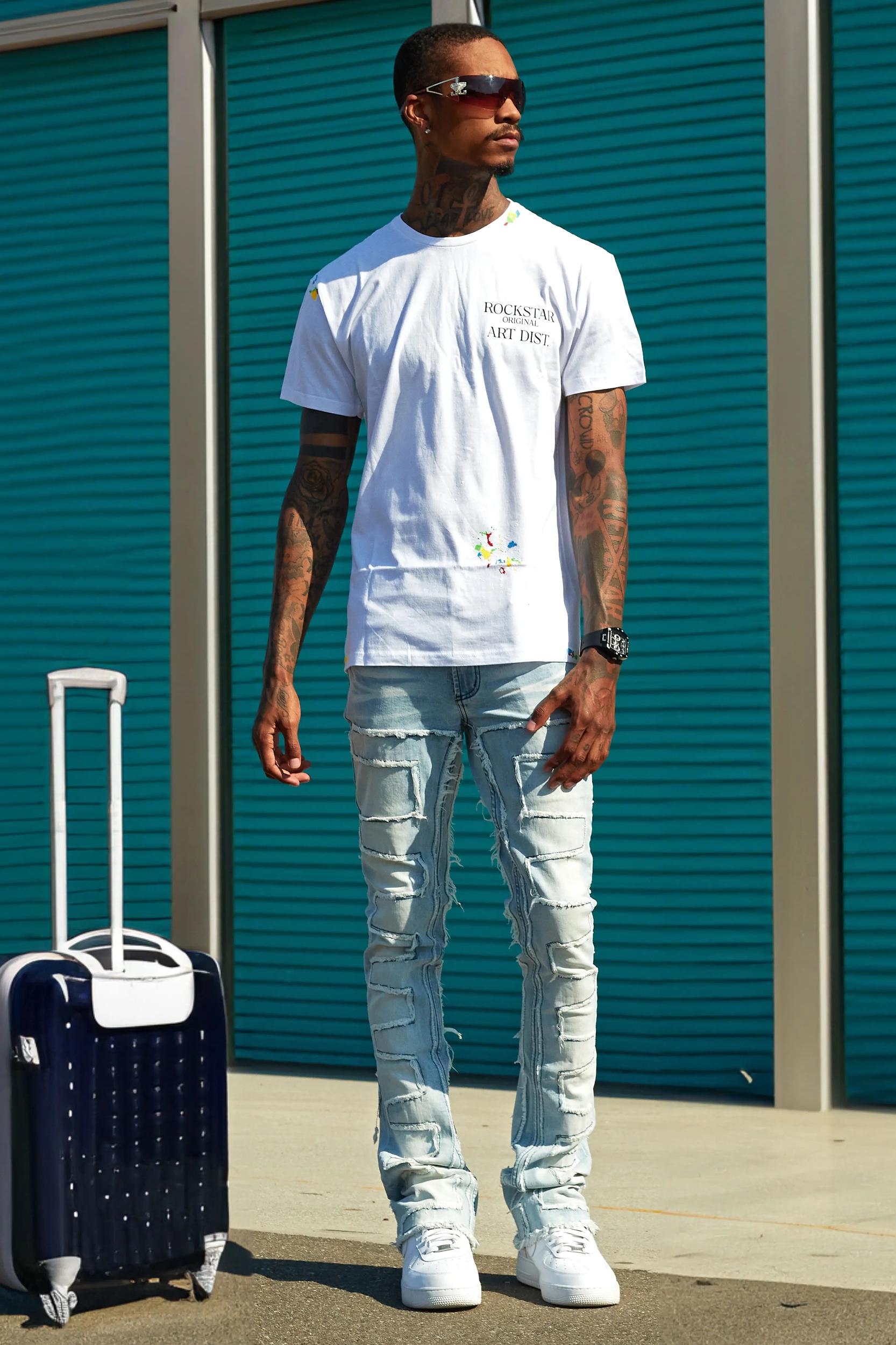 Shake Light Blue Stacked Flare Jean Male Product Image