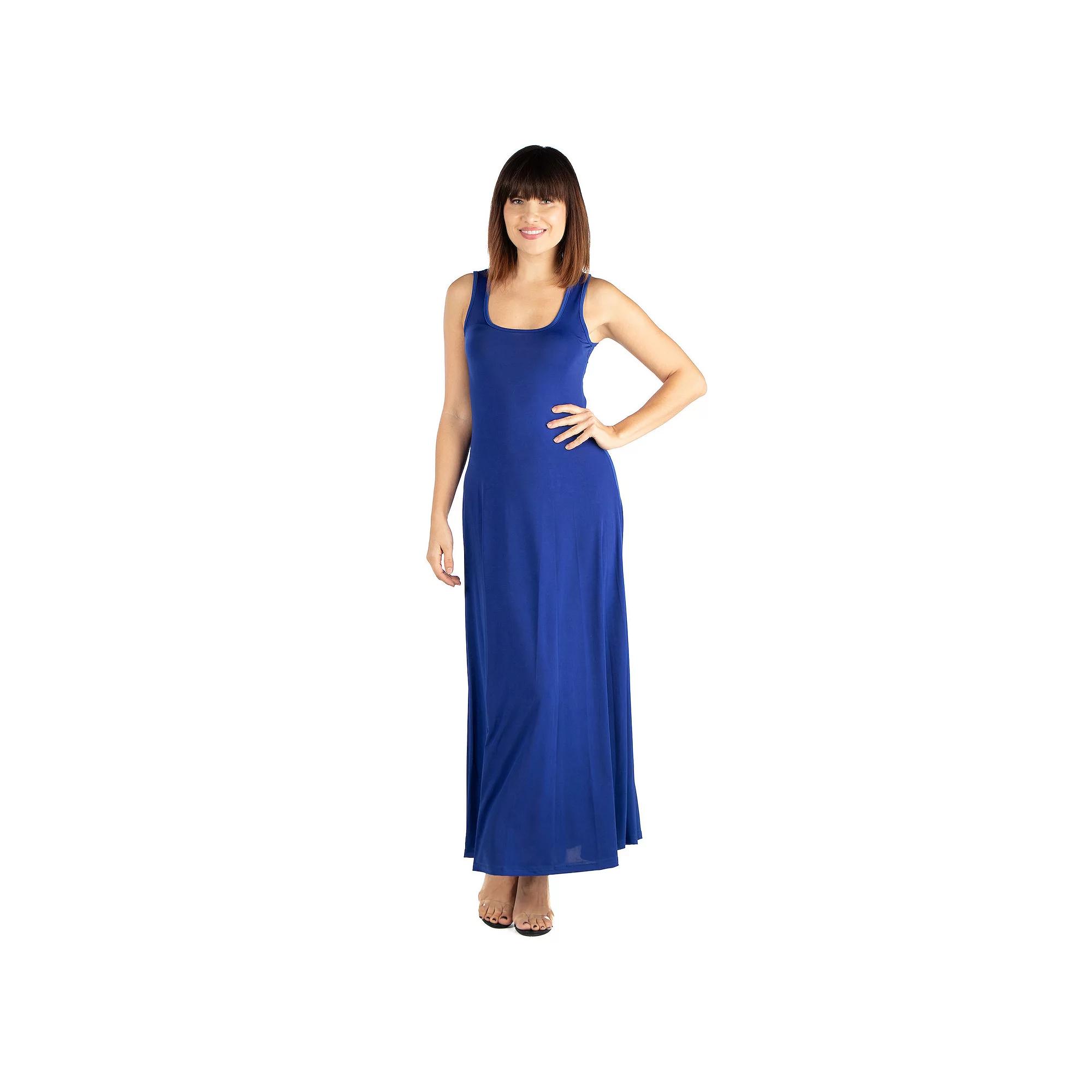 Women's 24seven Comfort Apparel Fit And Flare A-Line Sleeveless Maxi Dress, Size: Large, Lapis Product Image