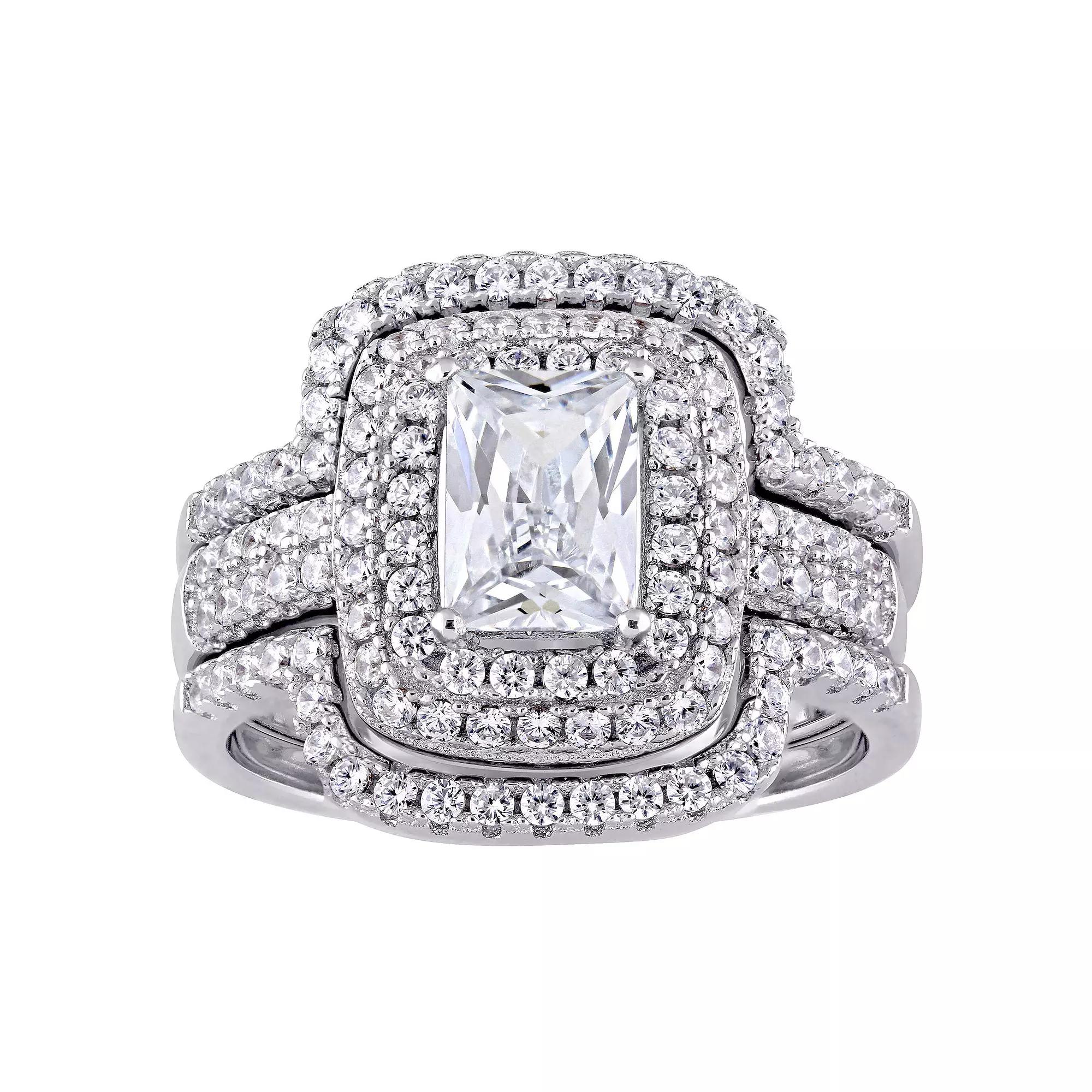 Stella Grace Sterling Silver Cubic Zirconia Halo Bridal Ring Set, Women's,  Product Image