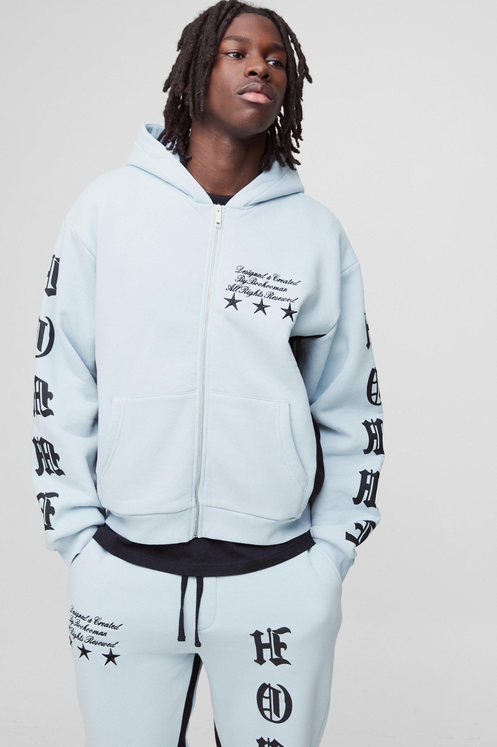 Oversized Boxy Gothic Homme Printed Gusset Tracksuit | boohooMAN USA Product Image