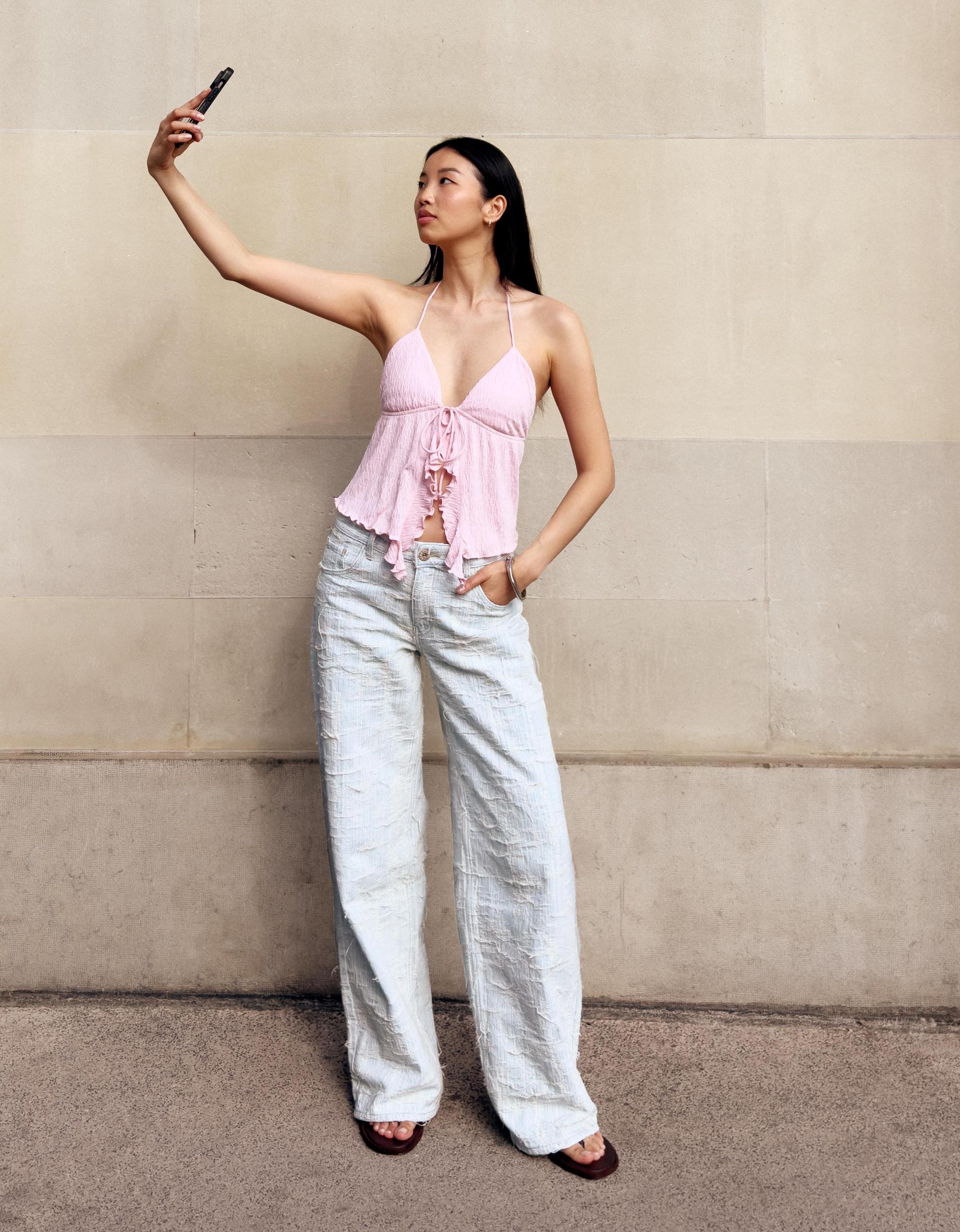 Strappy halter top with ruffles Product Image