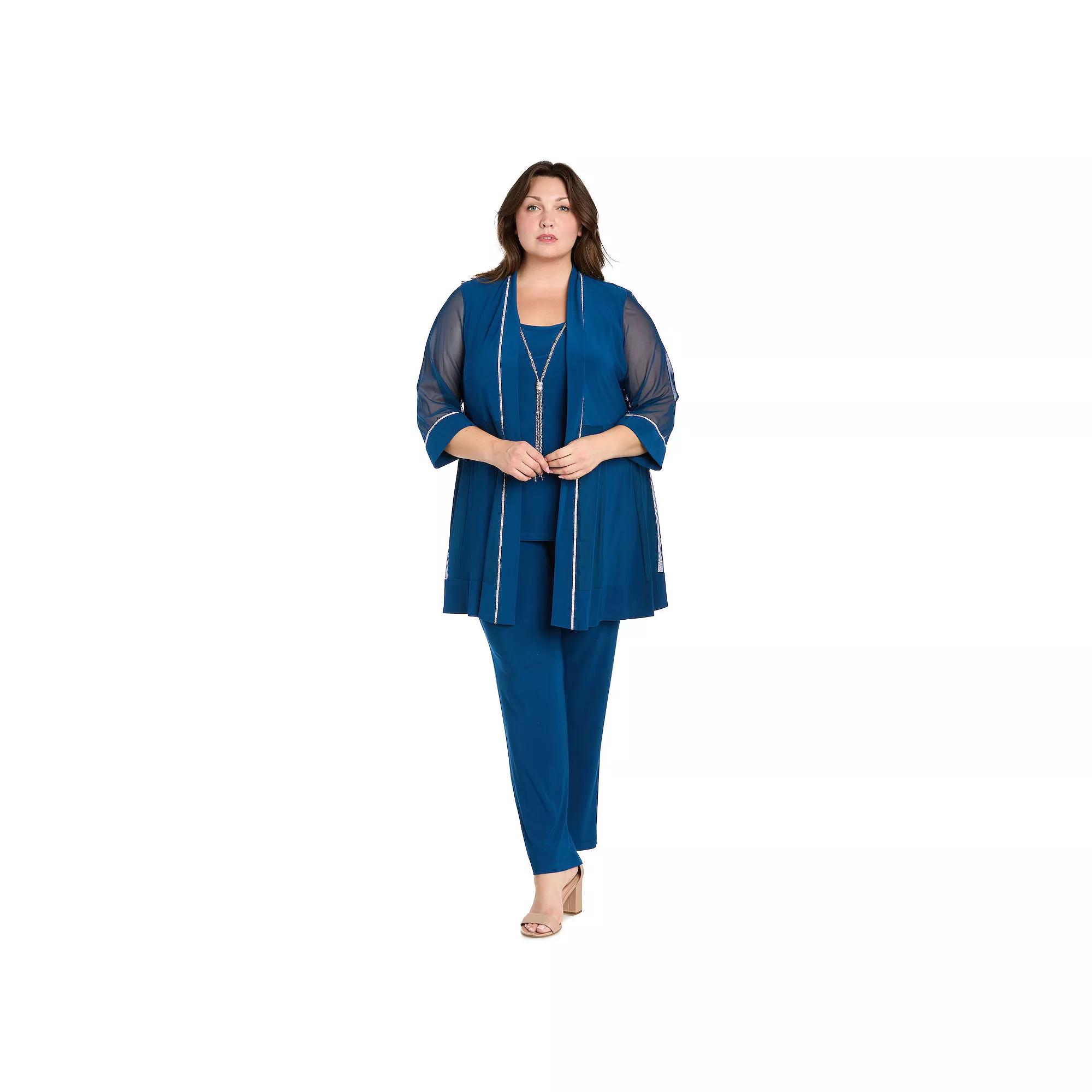 Plus Size R&M Richards 2-pc. Mesh Inset Jacket & Mock Pantsuit with Rhinestone Detail Set, Women's, Size: 18 W, Peacock Product Image