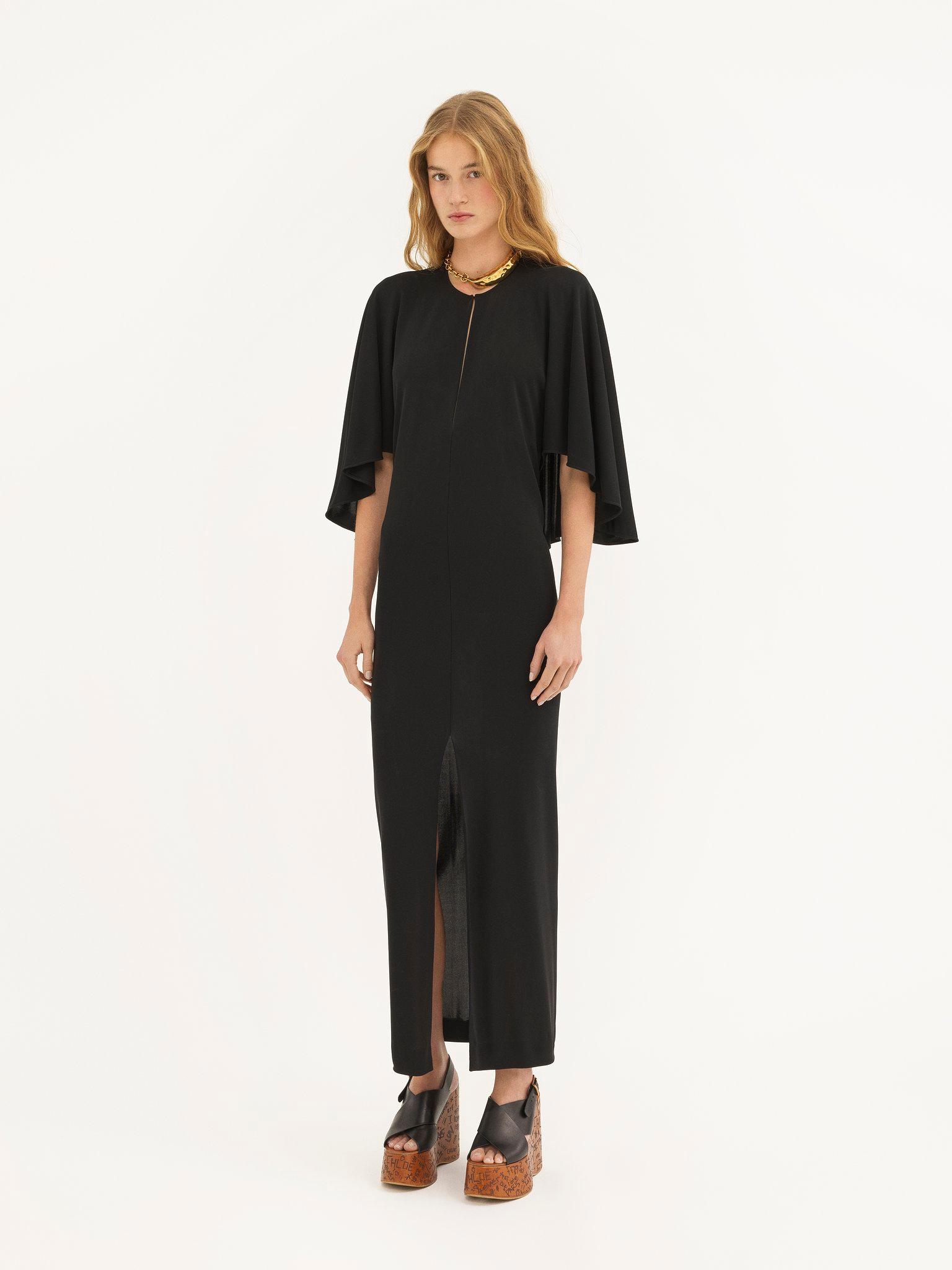 Long cape dress in crêpe jersey Product Image