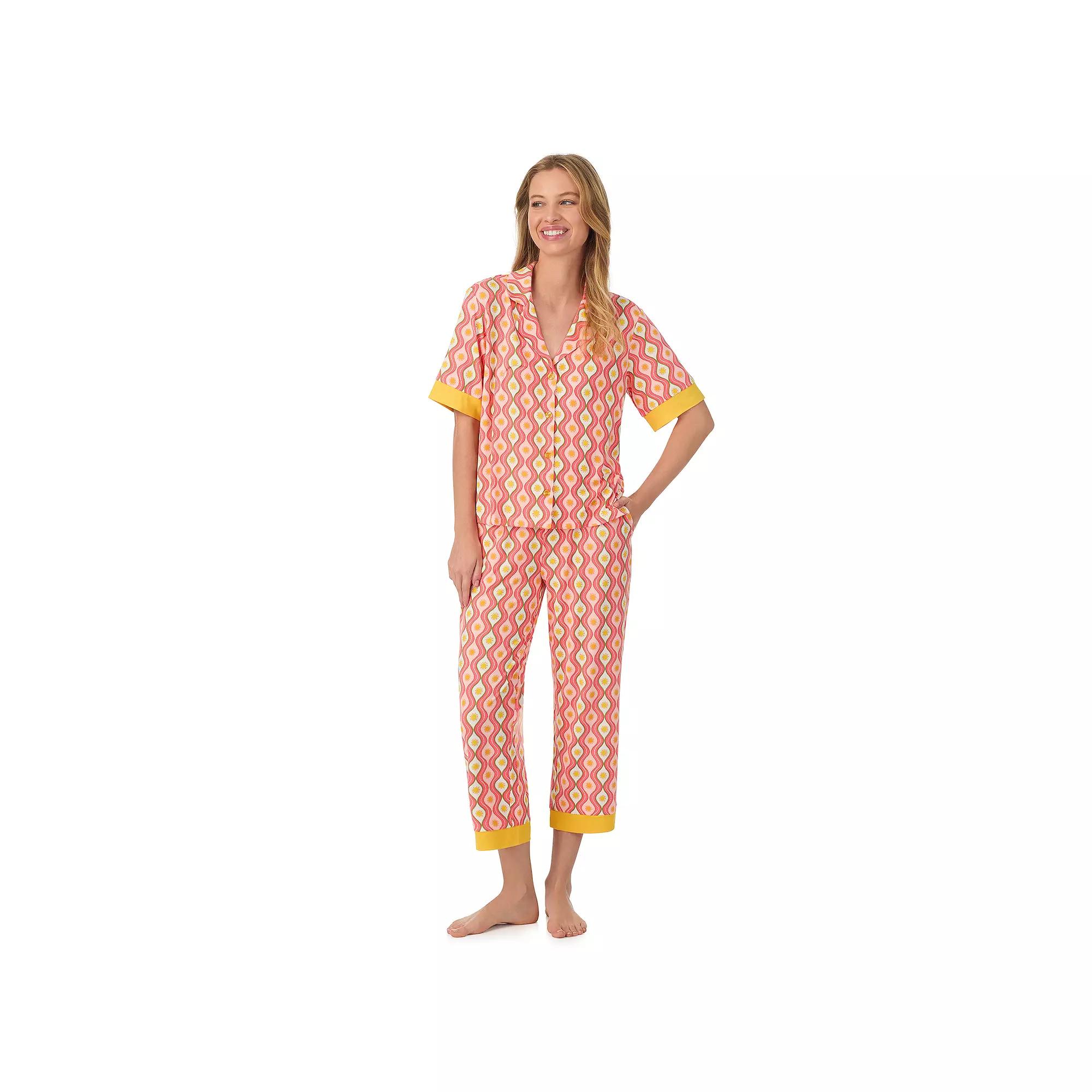 Women's Beauty Sleep Social Cozy Notch Pajama Top & Cropped Pajama Pants Pajama Set, Size: XS, Yellow Product Image
