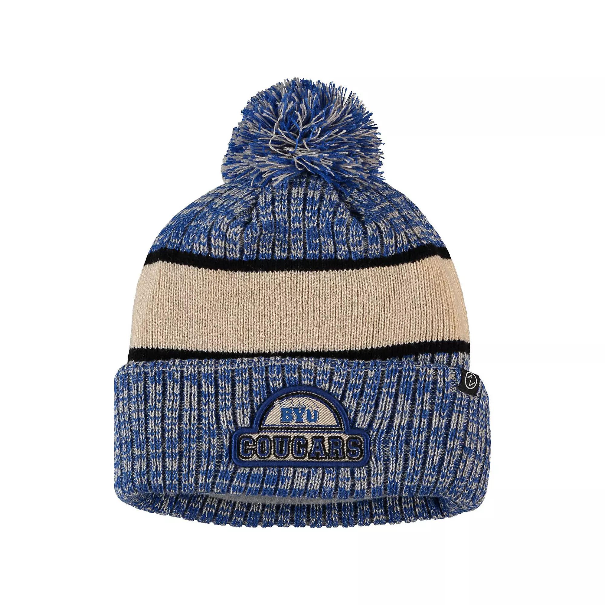 Men's Zephyr Royal/Cream BYU Cougars Brighton Cuffed Knit Hat with Pom, Blue Product Image