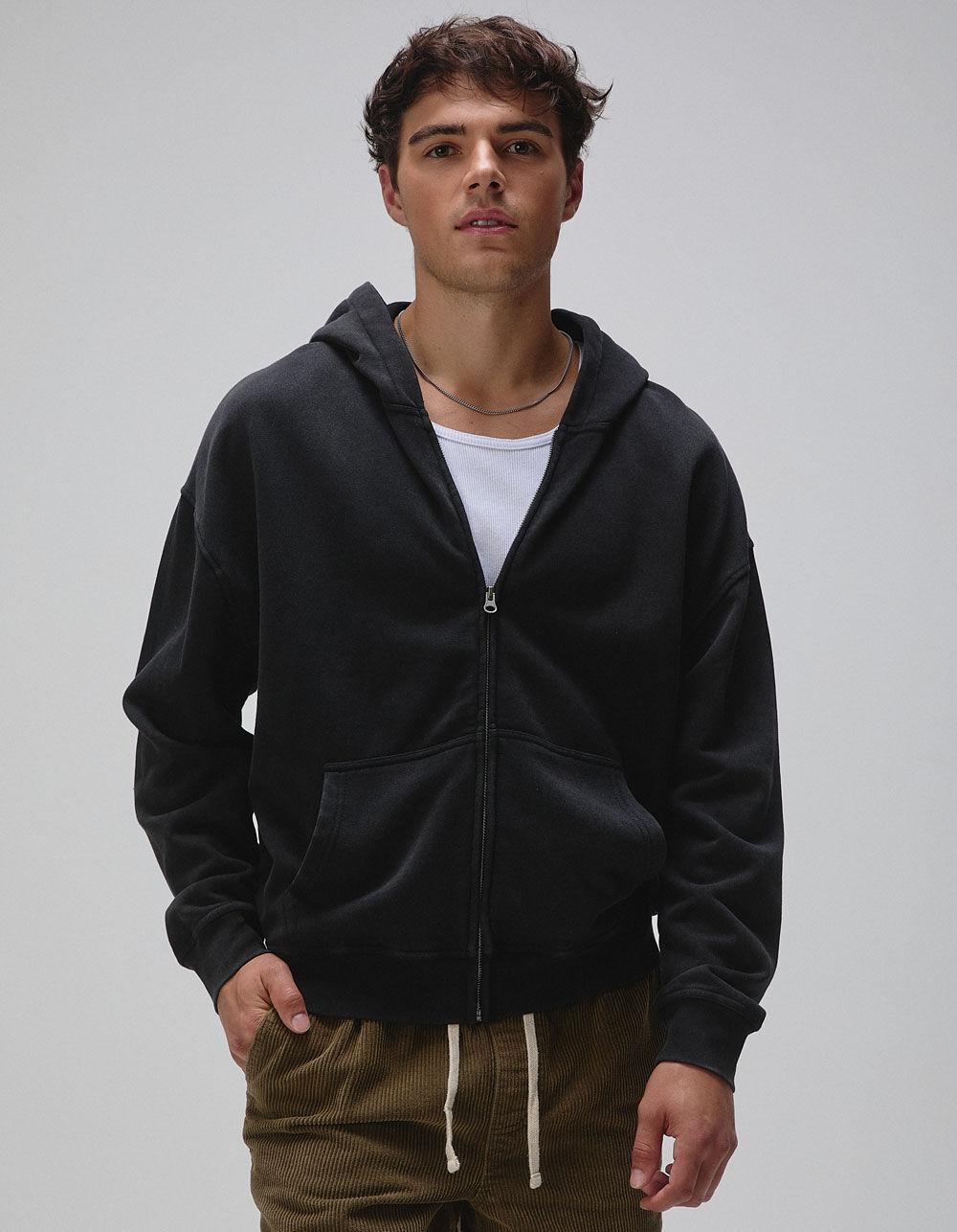 RSQ Mens Washed Zip-Up Oversized Hoodie - BLACK Product Image