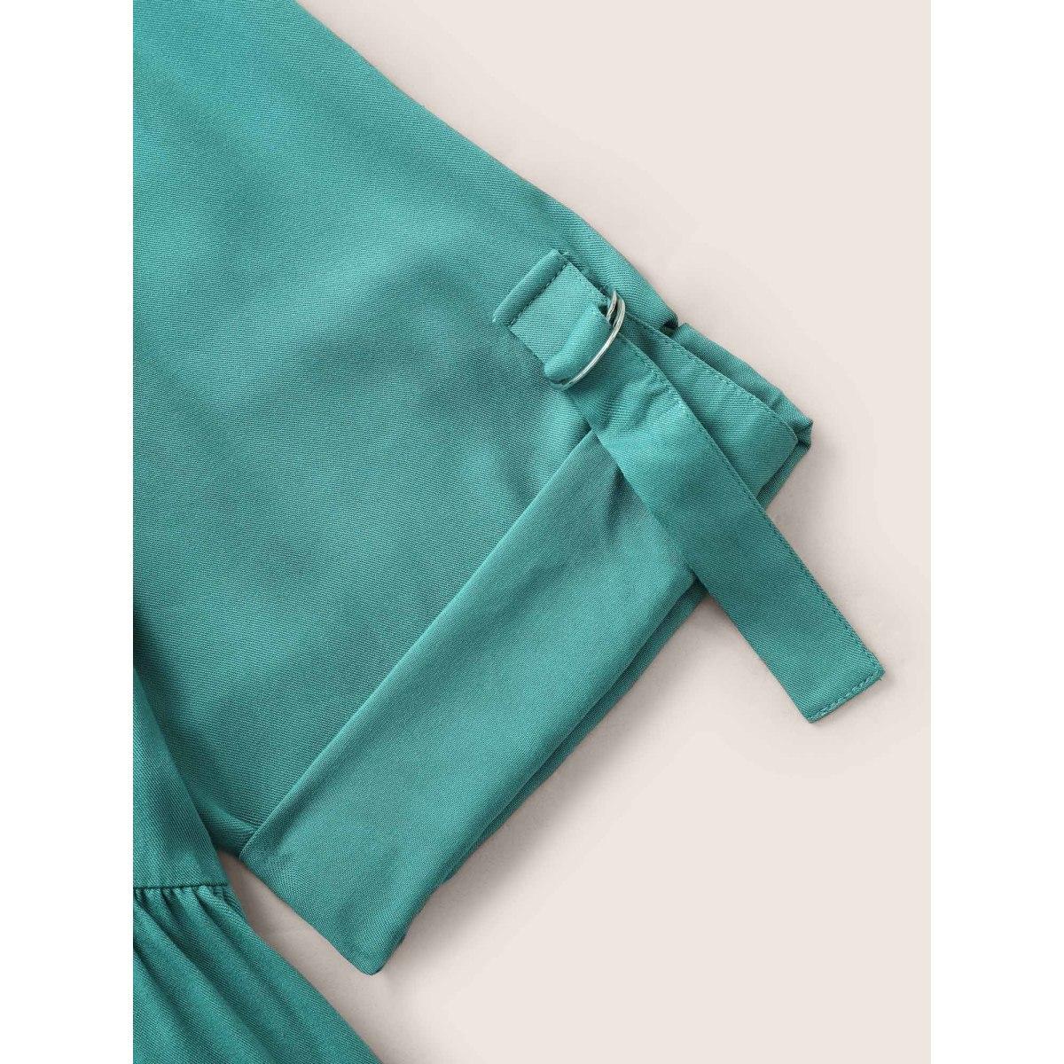 Plus Size Emerald Rayon Shirt Collar Button Cuff Sleeve Blouse Women Work From Home Elbow-length sleeve Shirt collar Work Blouses BloomChic 12/L Product Image
