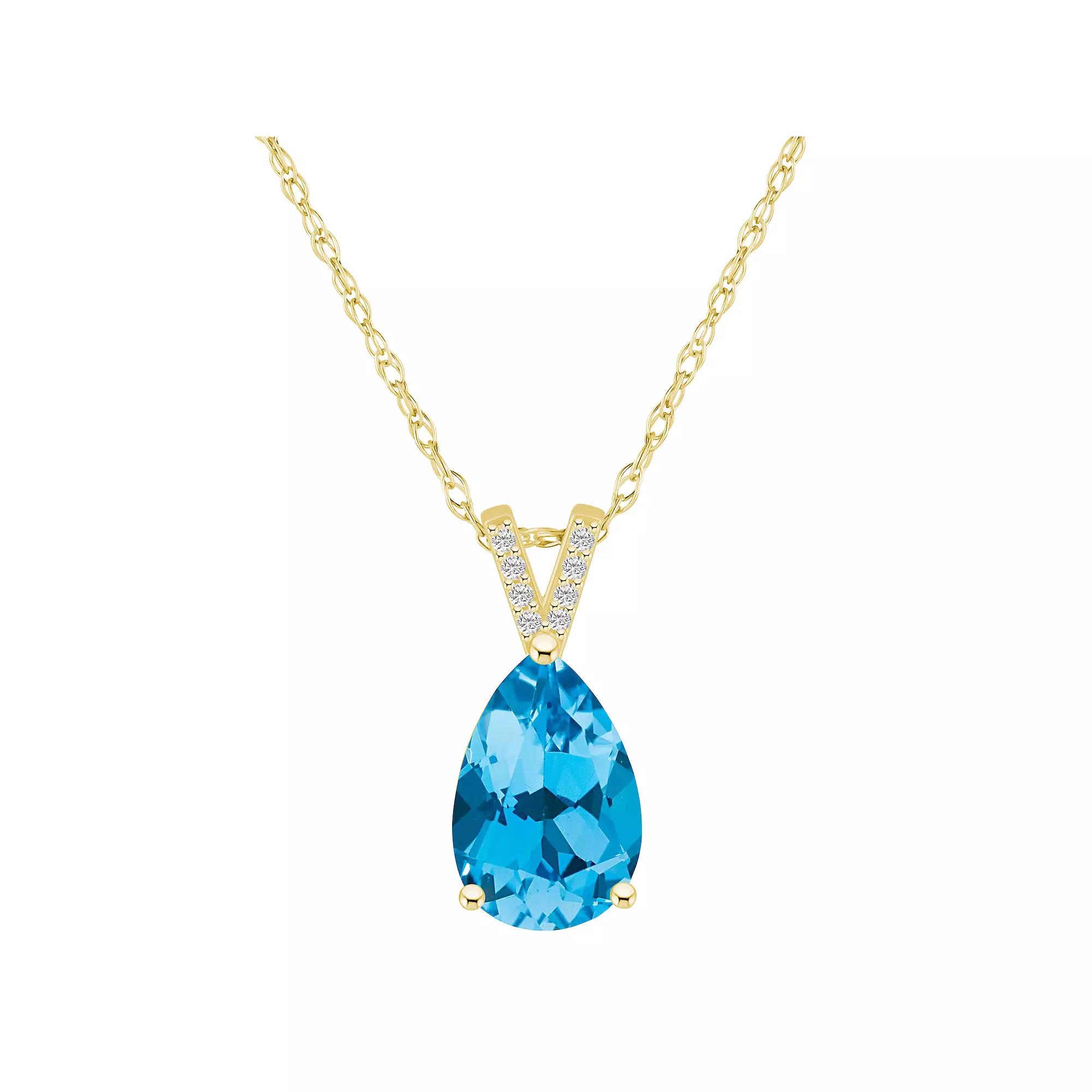 Alyson Layne 10k Gold Pear Shape Gemstone Diamond Accent Pendant Necklace, Women's, Size: 18", Blue Topaz Product Image
