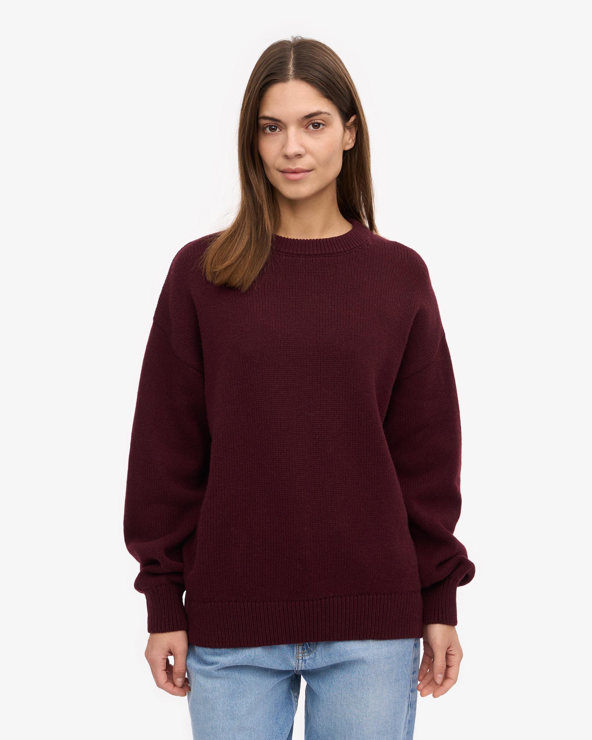 Oversized Merino Wool Crew - Oxblood Red Product Image