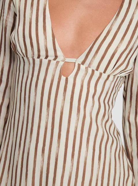 The Good Life Mini Dress Brown / White Stripe Product Image