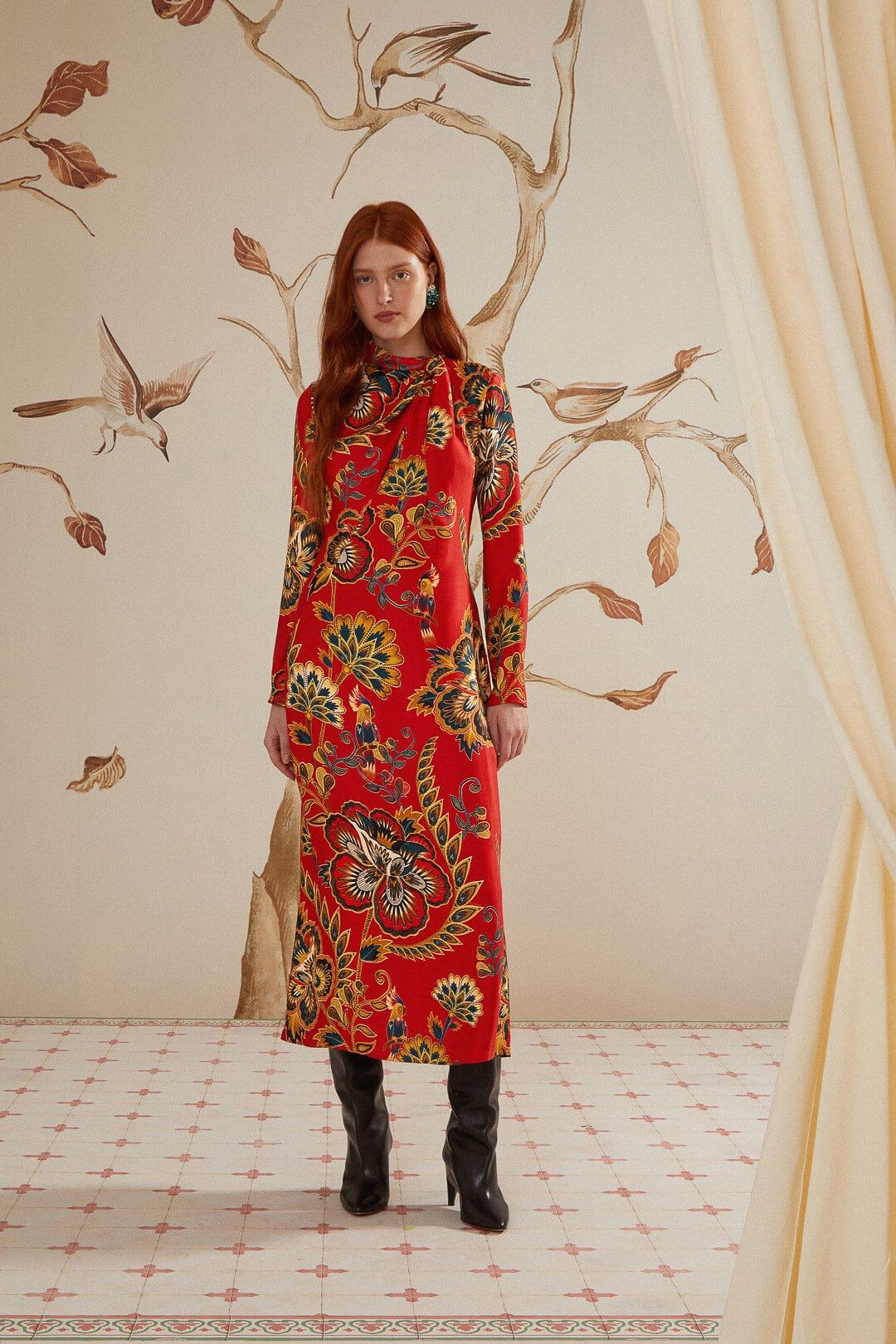 Red Maxi Floral Cutout LENZING™ ECOVERO™ Viscose Midi Dress Product Image