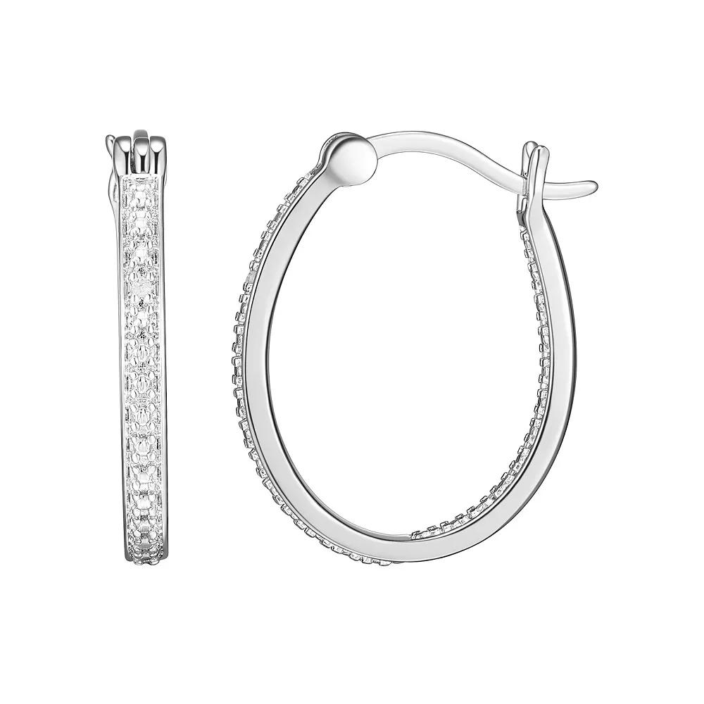 Sarafina Silver Tone Diamond Accent Inside Out Hoop Earrings, Women's, Silver Tone White Product Image
