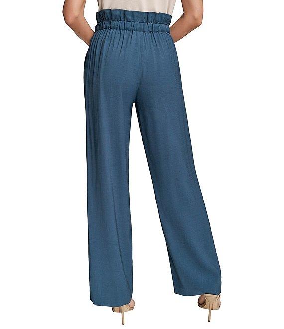 Donna Karan High Rise Front Tie String Belt Wide Leg Pants Product Image