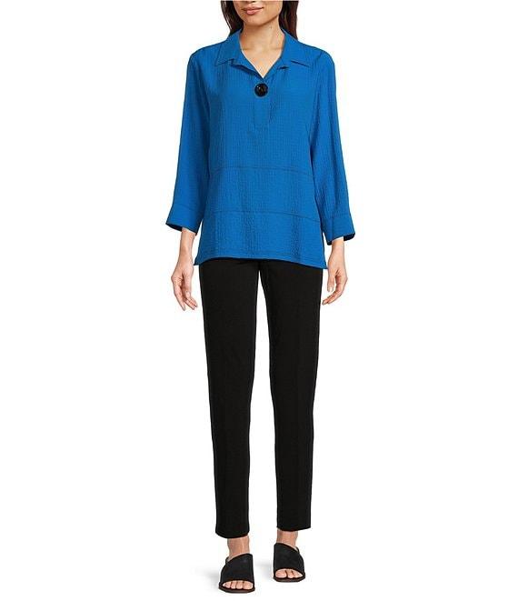 Ali Miles Woven Point Collar 3/4 Sleeve Top Product Image