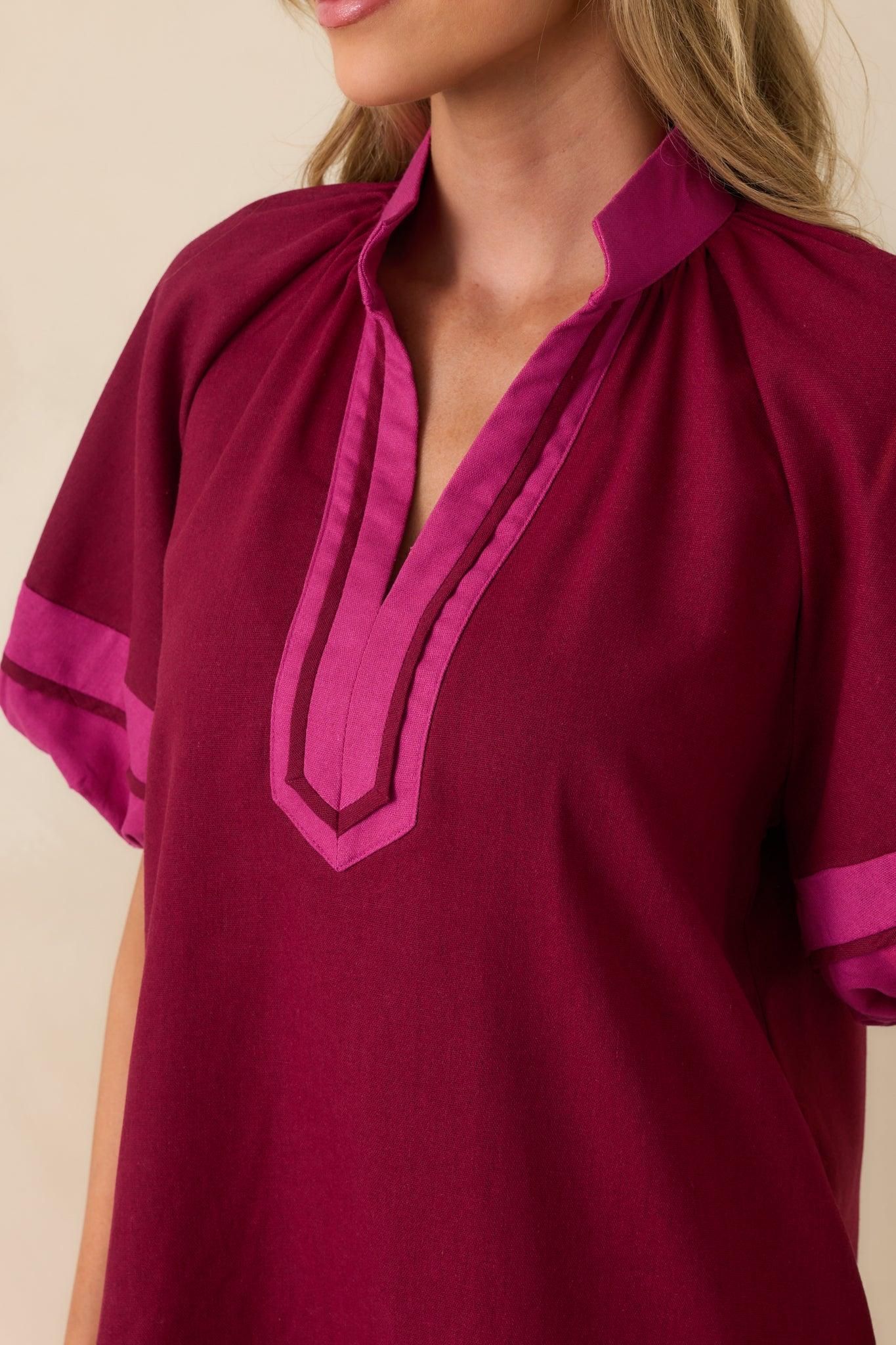 Made It Work Berry Linen Blend Short Sleeve Mini Dress L / Berry Product Image