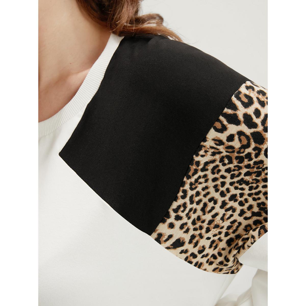 Plus Size Colorblock Contrast Round Neck Drop Shoulder Sweatshirt Women Ivory Casual Contrast Round Neck Dailywear Sweatshirts BloomChic 28/5X Product Image