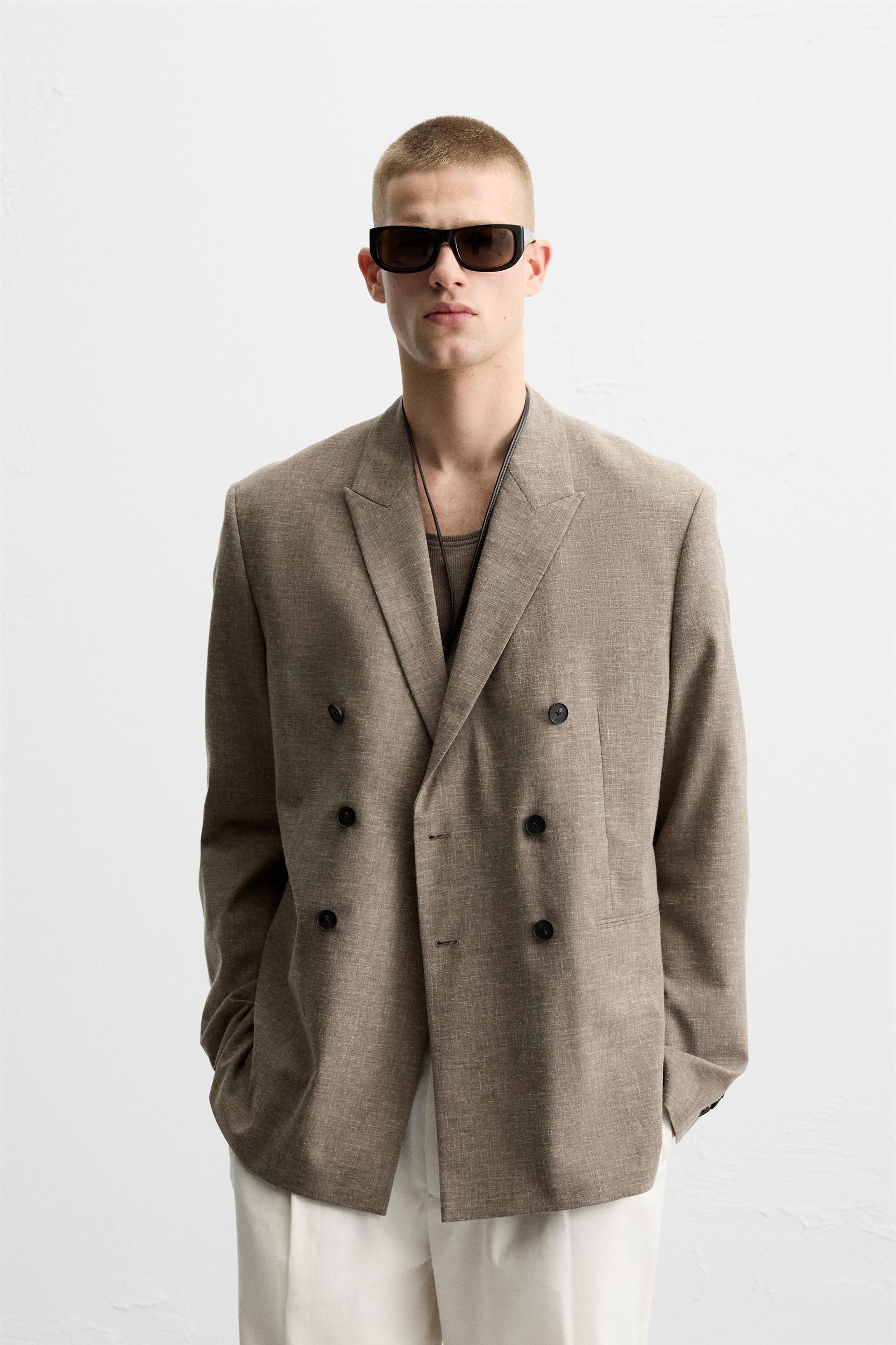 DOUBLE BREASTED TEXTURED WEAVE JACKET Product Image