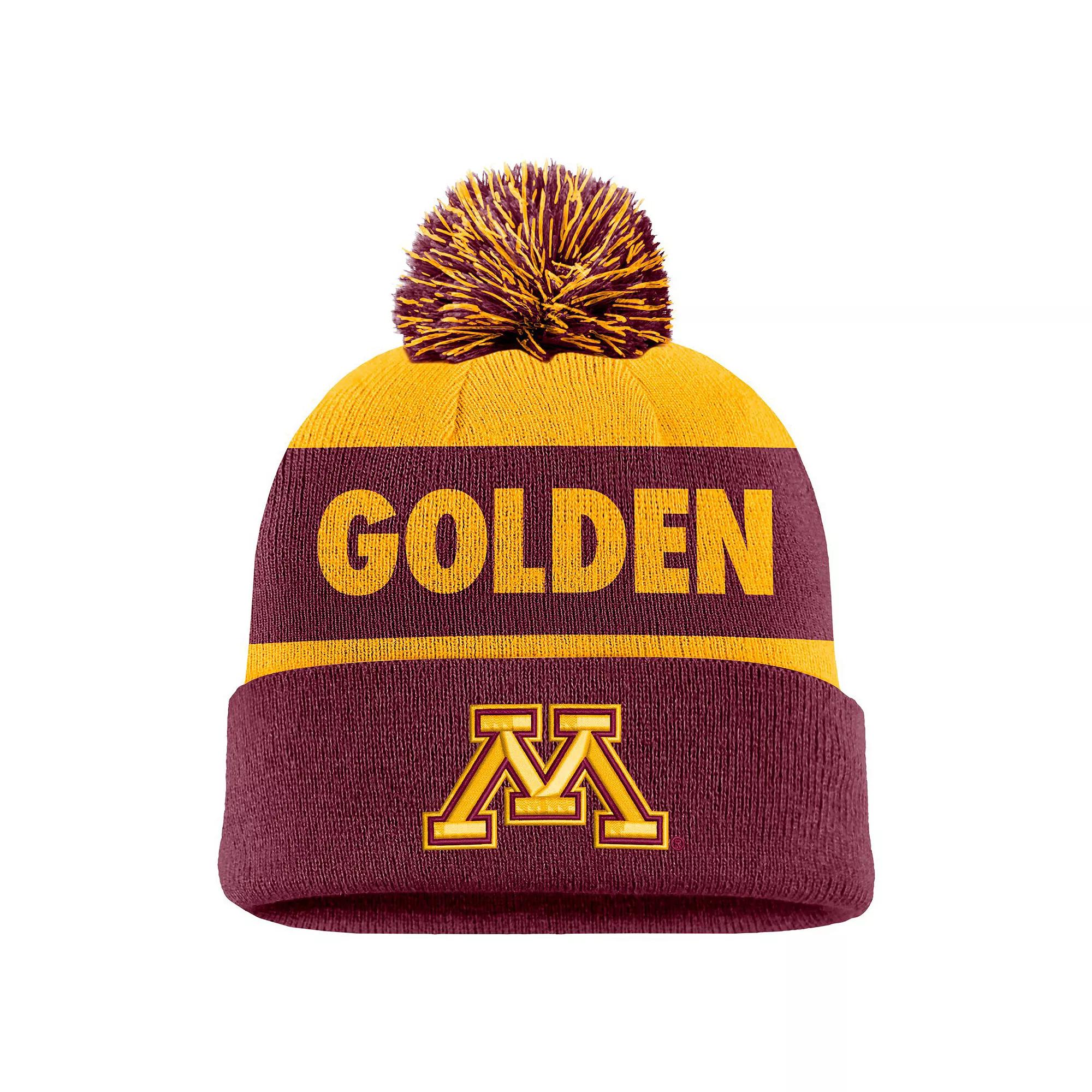 Men's Nike Gold/Garnet Minnesota Golden Gophers Peak Stripe Cuffed Knit Hat with Pom Product Image