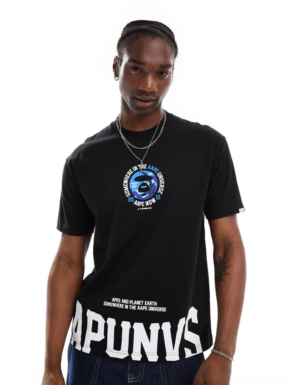 Aape By A Bathing Ape logo somewhere t-shirt with camo back print in black Product Image