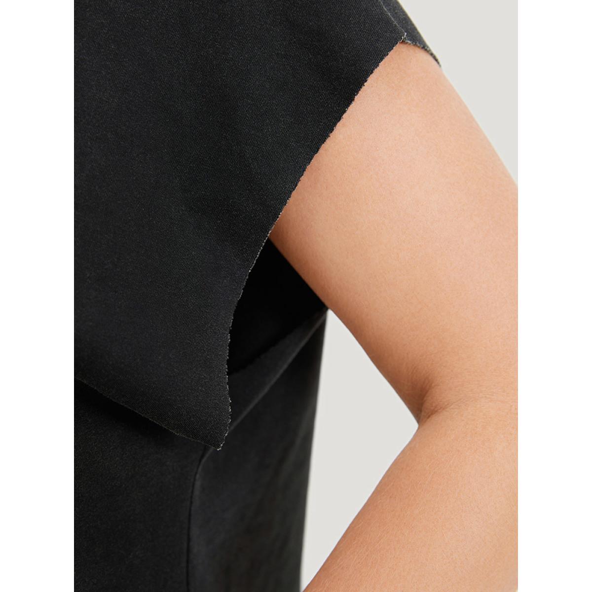 Plus Size Hooded Ties Pocket Batwing Sleeve T-shirt Black Women Casual Cross straps Plain Hooded Dailywear T-shirts BloomChic 10/M Product Image