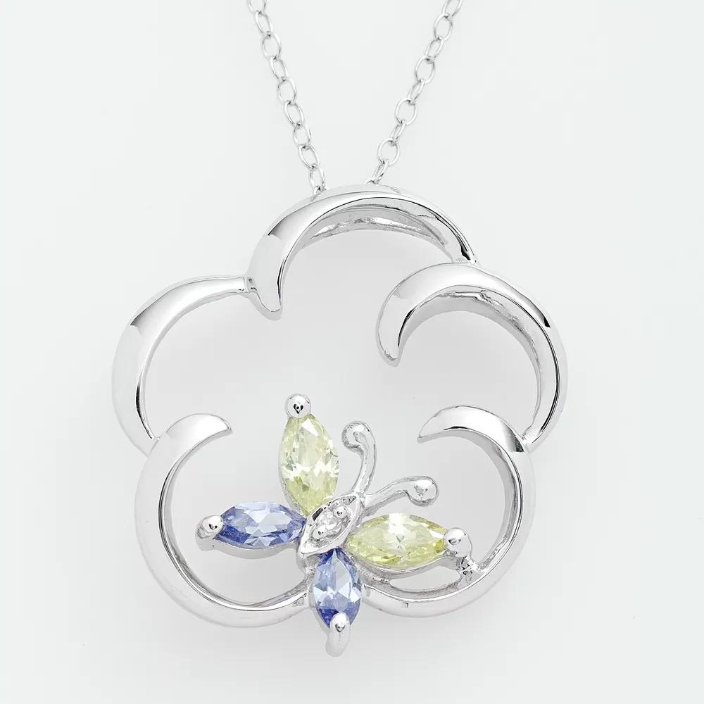 Jewelry for Trees Platinum Over Silver Cubic Zirconia Butterfly Pendant, Women's Product Image