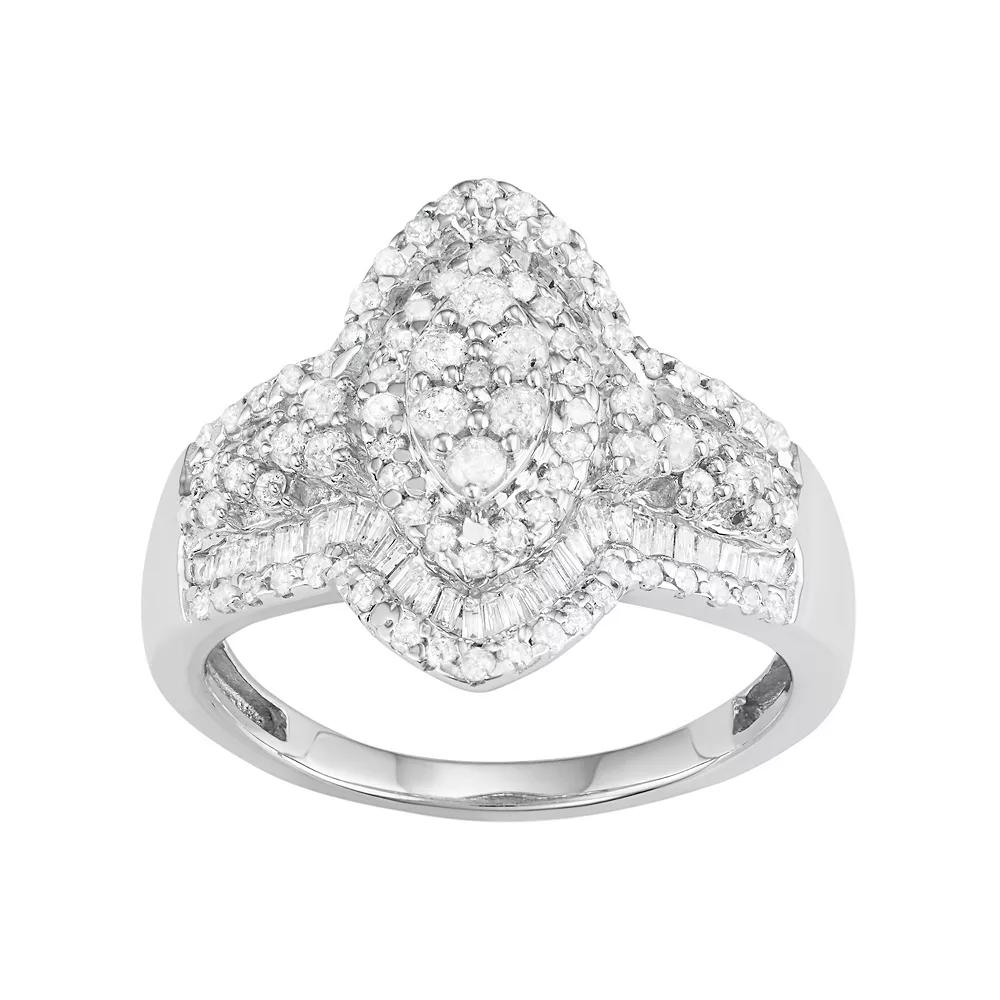 Jewelexcess 10k White Gold 1 Carat T.W. Diamond Marquise Halo Ring, Women's,  Product Image