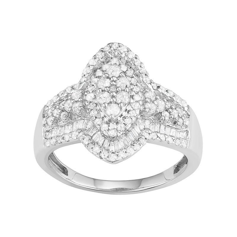 Jewelexcess 10k White Gold 1 Carat T.W. Diamond Marquise Halo Ring, Women's,  Product Image