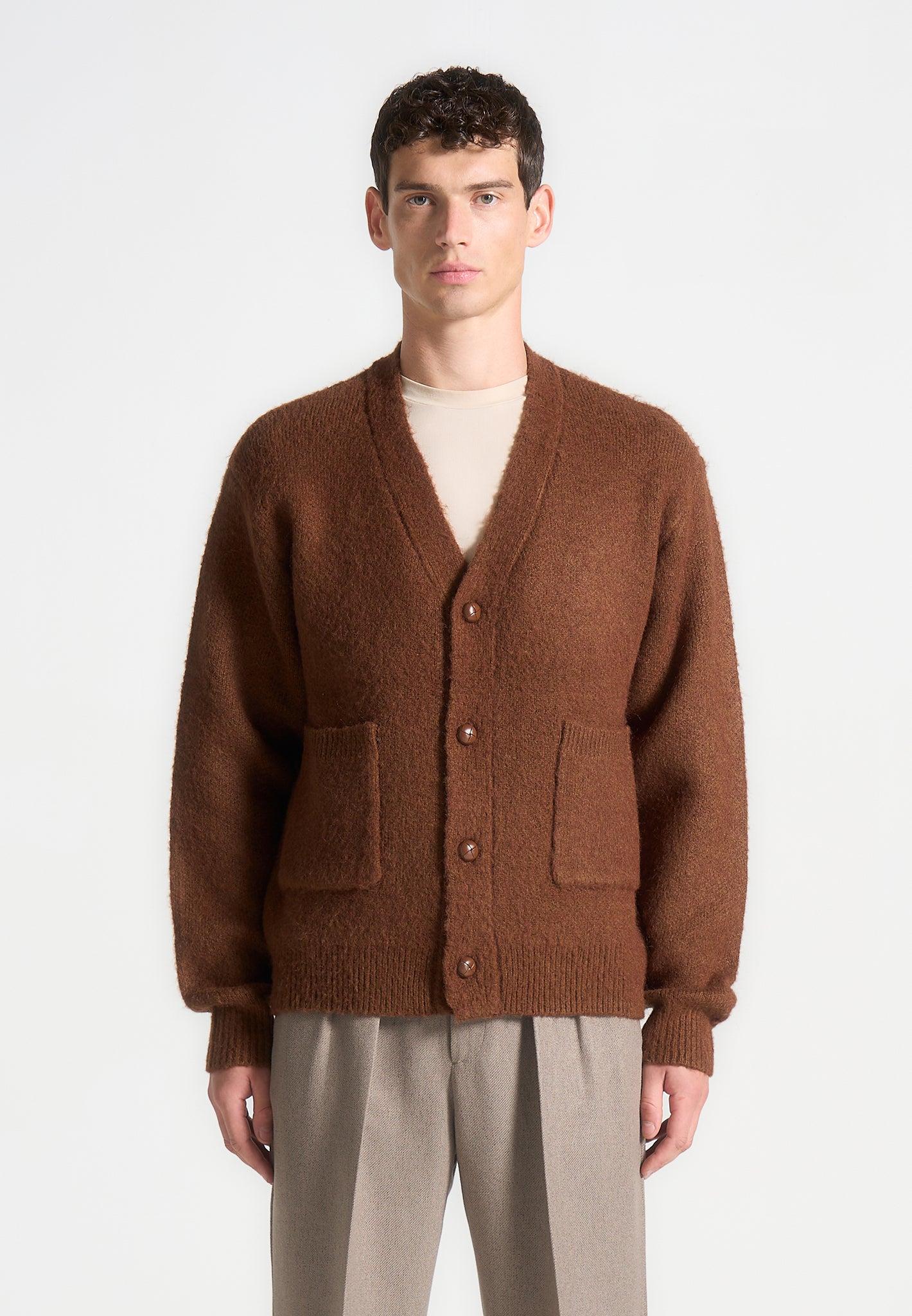 Brushed Wool Knit Cardigan - Rust Male Product Image