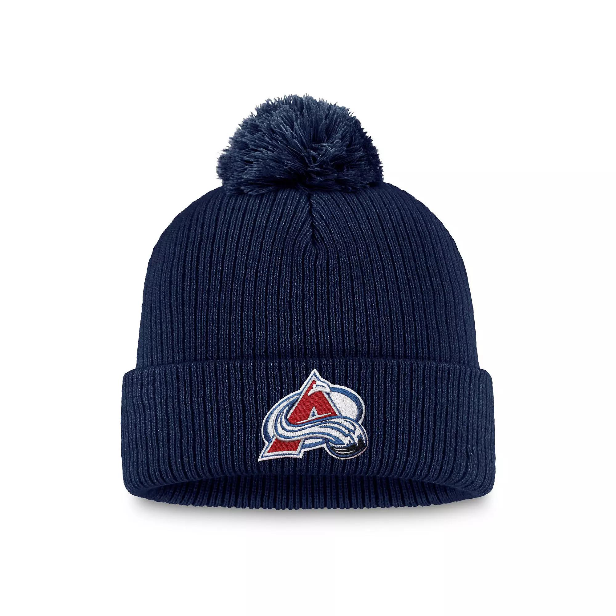 Men's Fanatics Navy Colorado Avalanche Primary Logo Cuffed Knit Hat with Pom, Blue Product Image