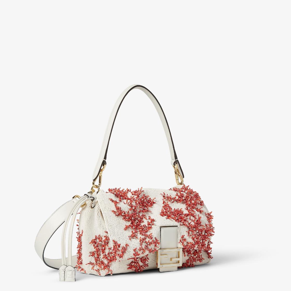 Mamma Baguette MediumSea Garden Coral red and camellia embroidered bag Product Image