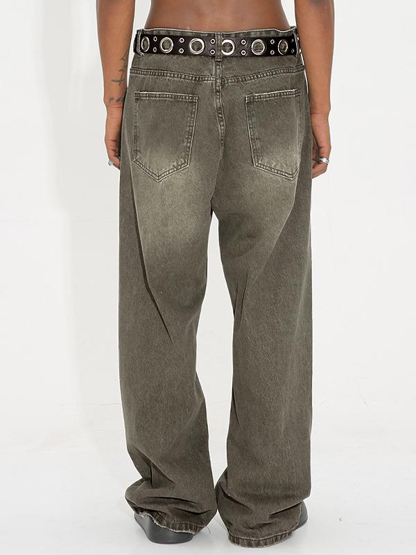 Personality Washed Waist Retro Loose Jeans Product Image