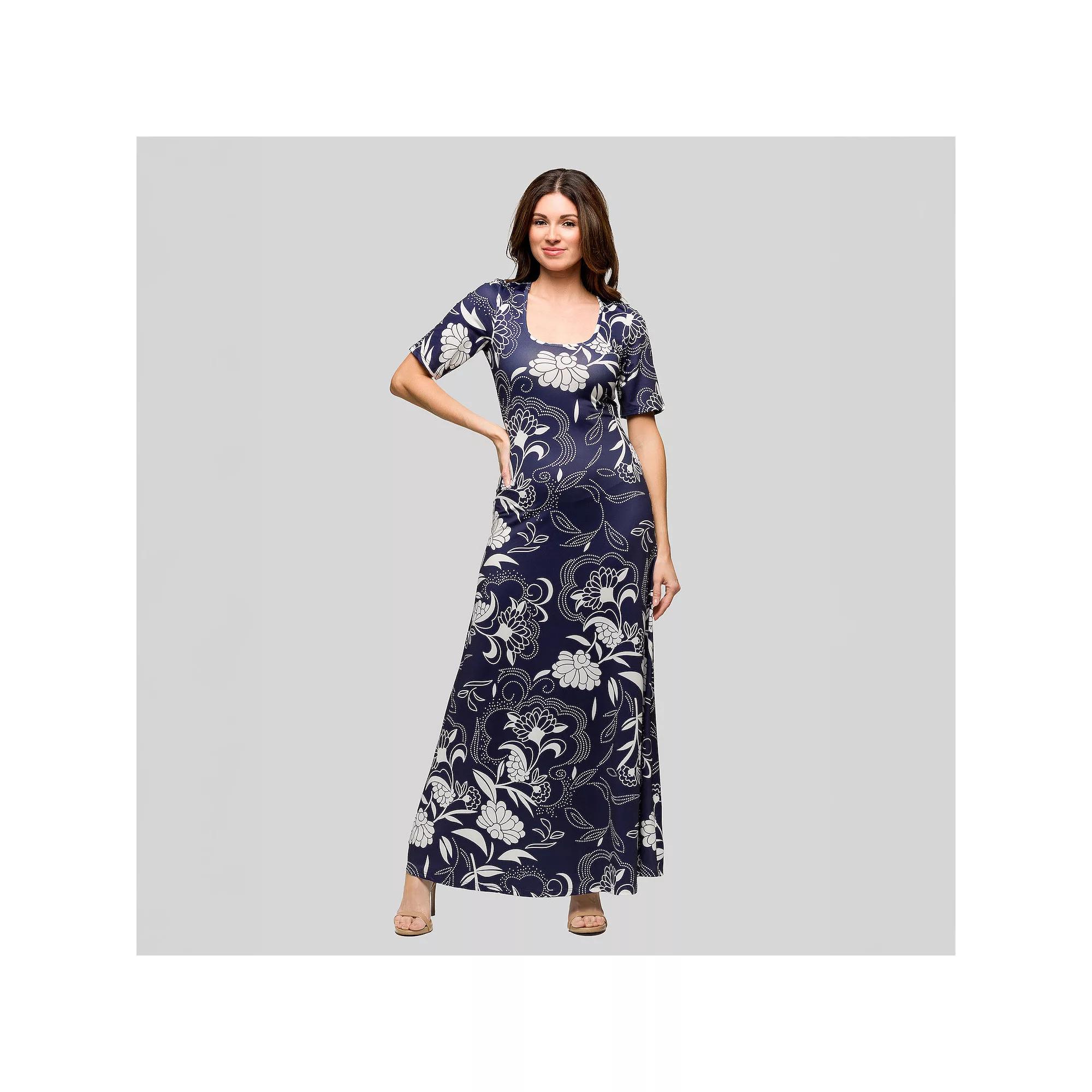 Women's 24Seven Comfort Apparel Elbow Sleeve Casual A Line Maxi Dress, Size: Medium, Gray Team Product Image