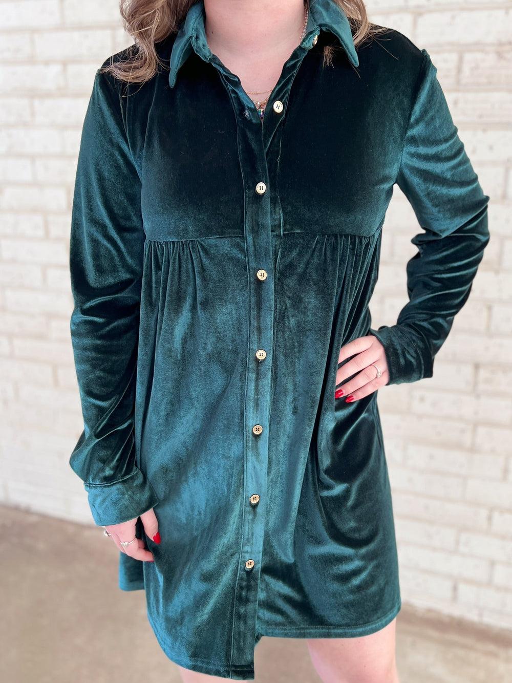 Soft Velvet Button Up Dress - 2 Colors* Product Image