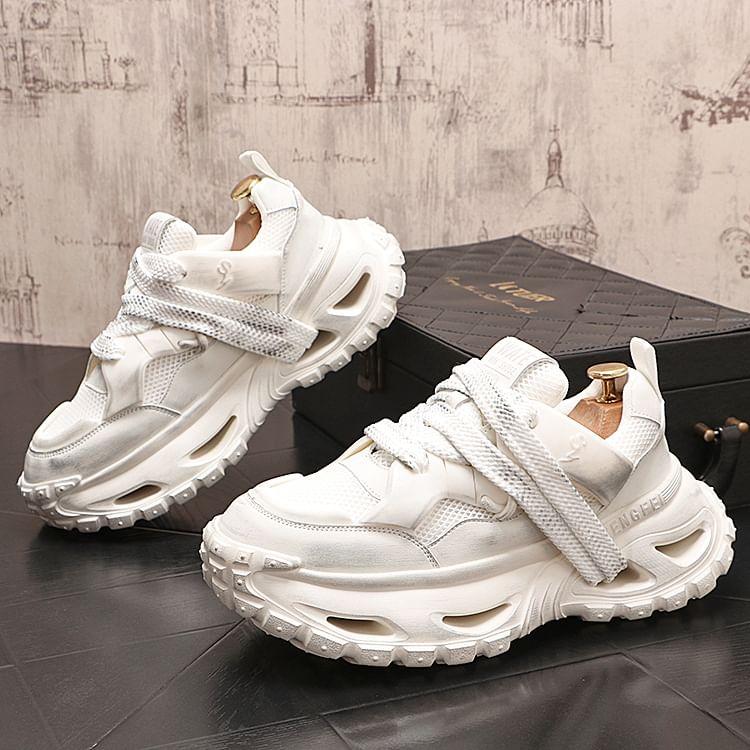 Platform Mesh Panel Lace-Up Sneakers Product Image