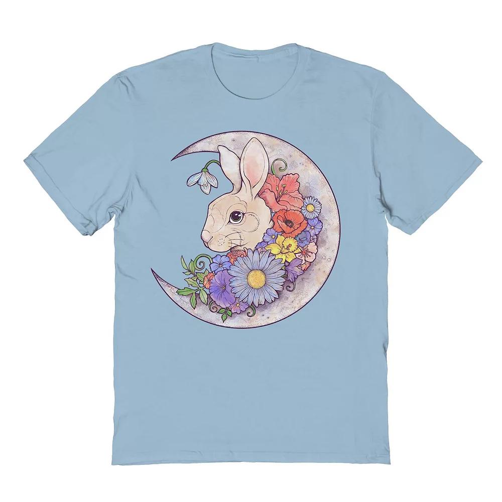 Men's Flower Bunny Moon Easter Graphic Tee, Size: Large, Light Blue Product Image
