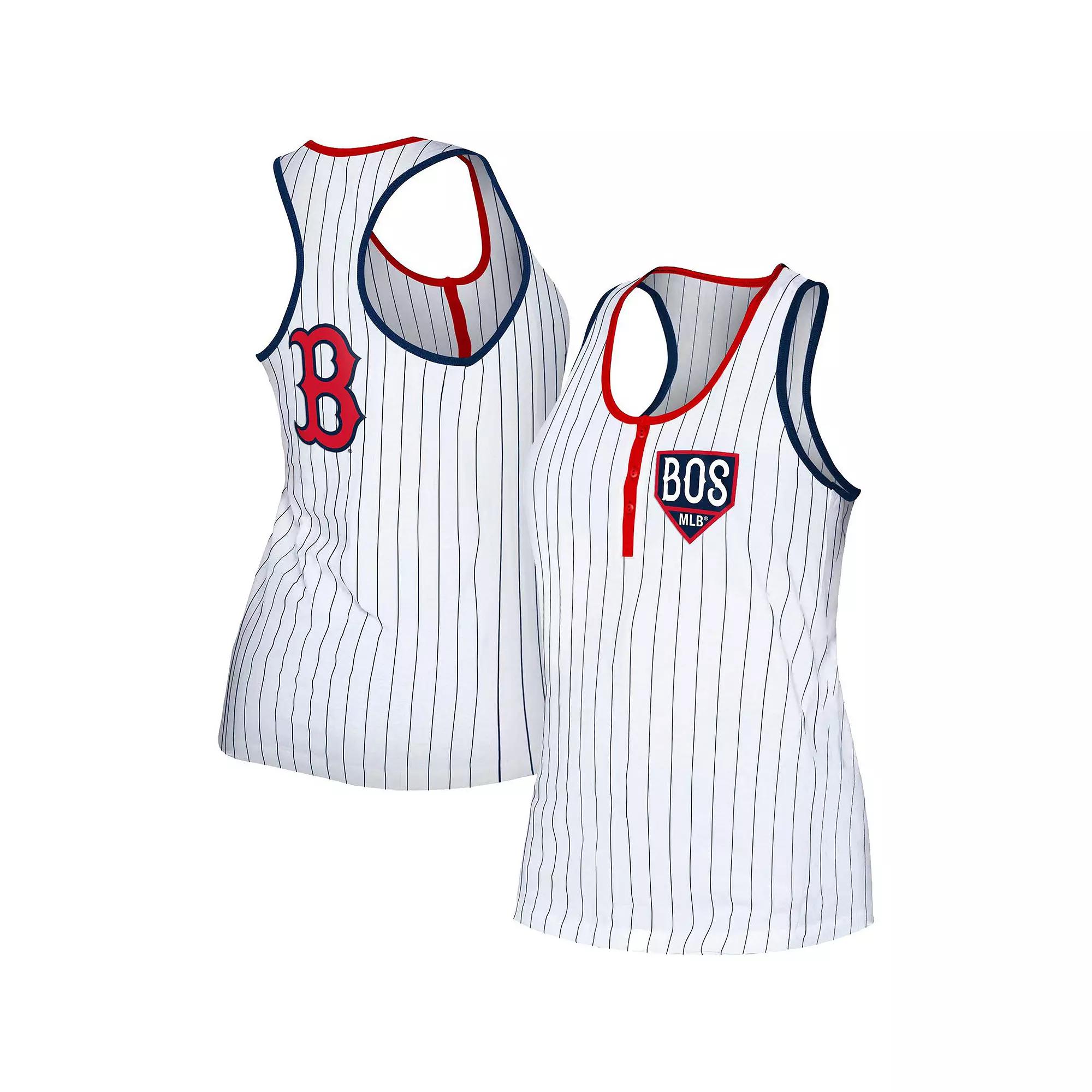 Women's New Era White Boston Red Sox Pinstripe Henley Racerback Tank Top, Size: Medium Product Image