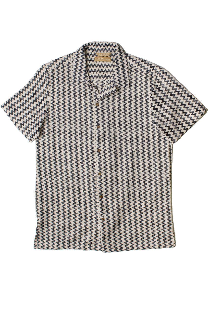 Natural Zigzag Textured Knit Button Up Shirt Product Image