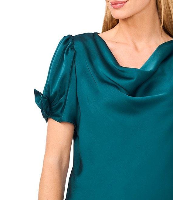 Cece Woven Cowl Neck Short Bubble Sleeve Top Product Image