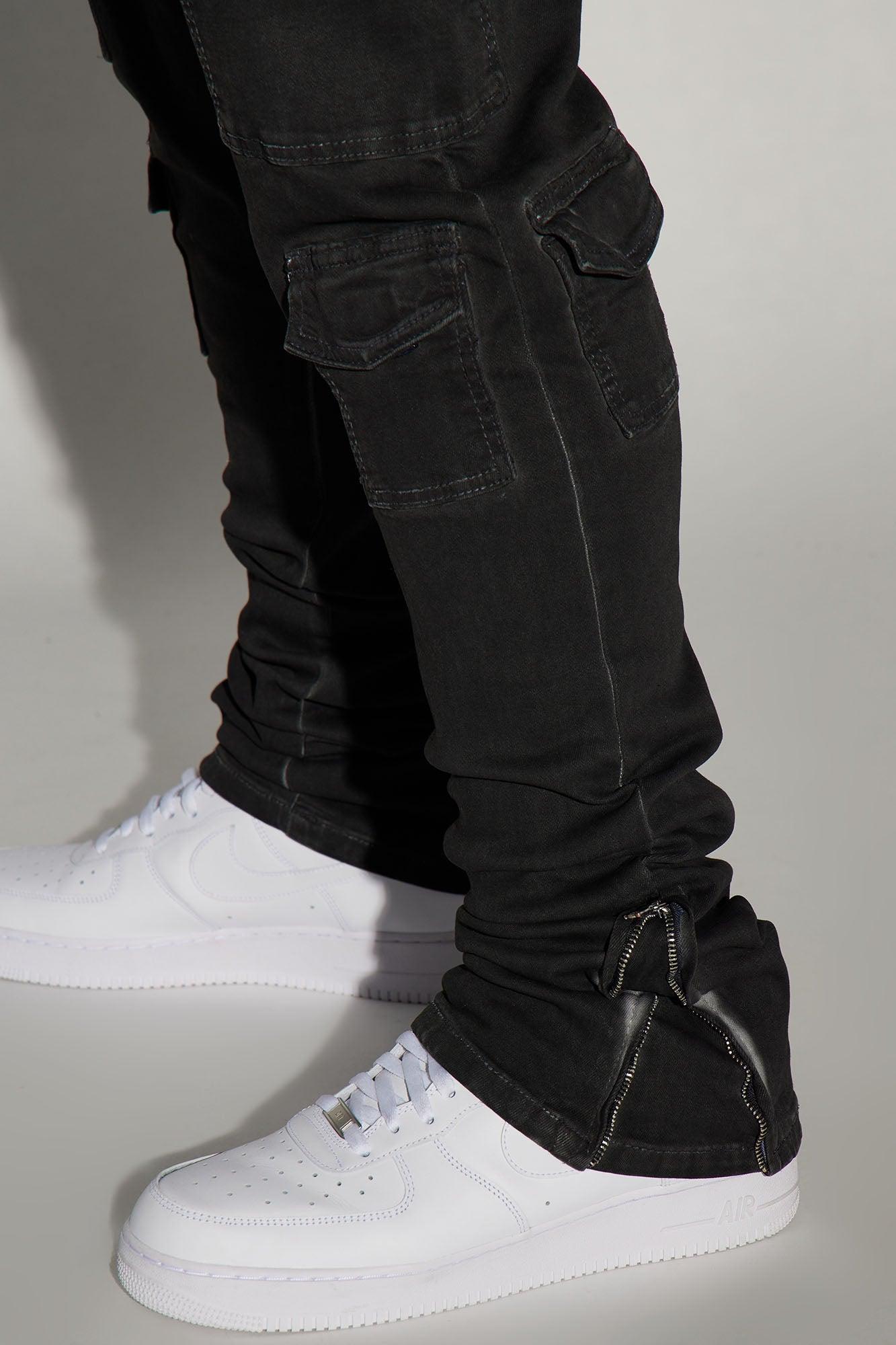 Triple Cargo Stacked Skinny Flare Jeans - Black Wash Product Image