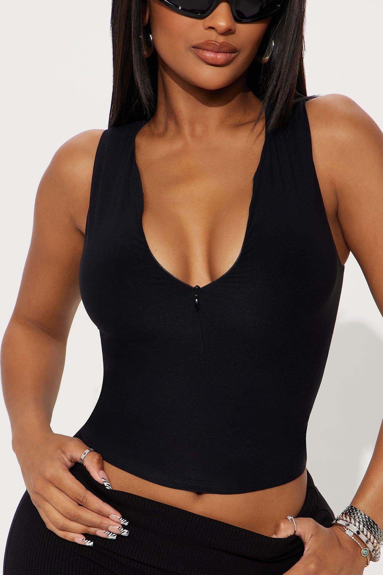 Second Skin Double Lined Zip Front Tank - Black Female Product Image
