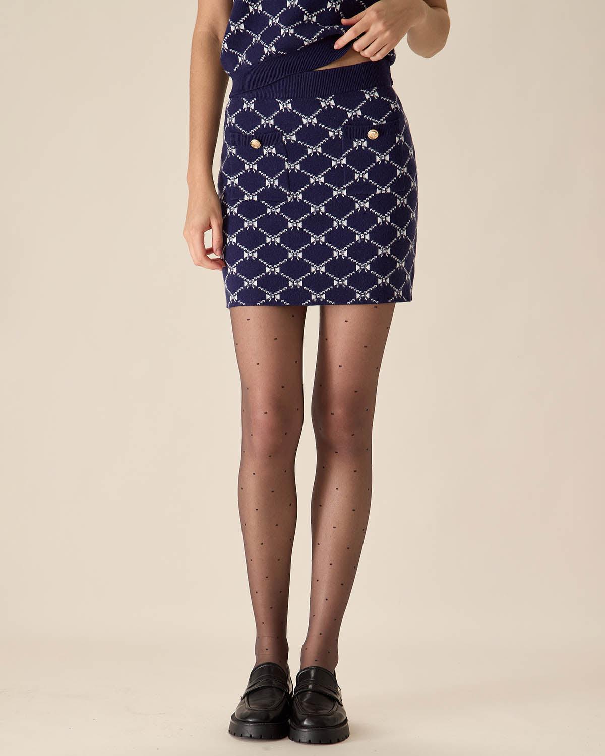 Blue Geometric Knit Mini Skirt Product Image